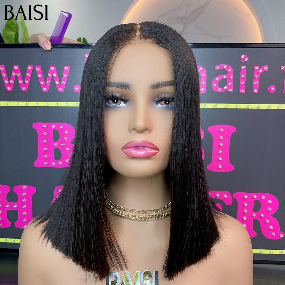 BAISI Perruques de Luxe 2X6 Lace Perruque BOB Noir Lisse en 100% Cheveux Humains Vietnam Hair 300% densité plus de 20 ans d' utilisations