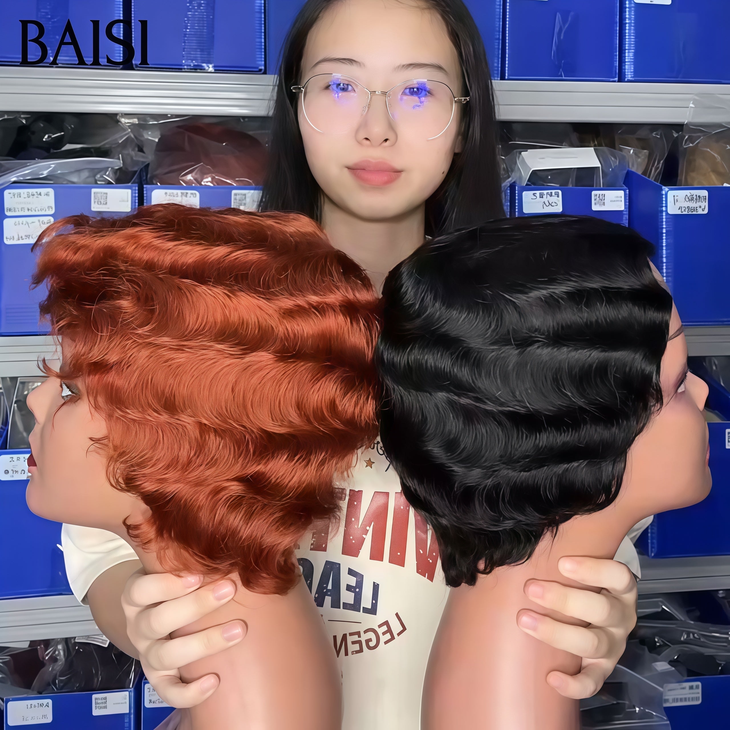 BAISI 2 Perruques pour revendre 55€ pixie Fabriqué à la Machine pixie en 100% vrais cheveux humains