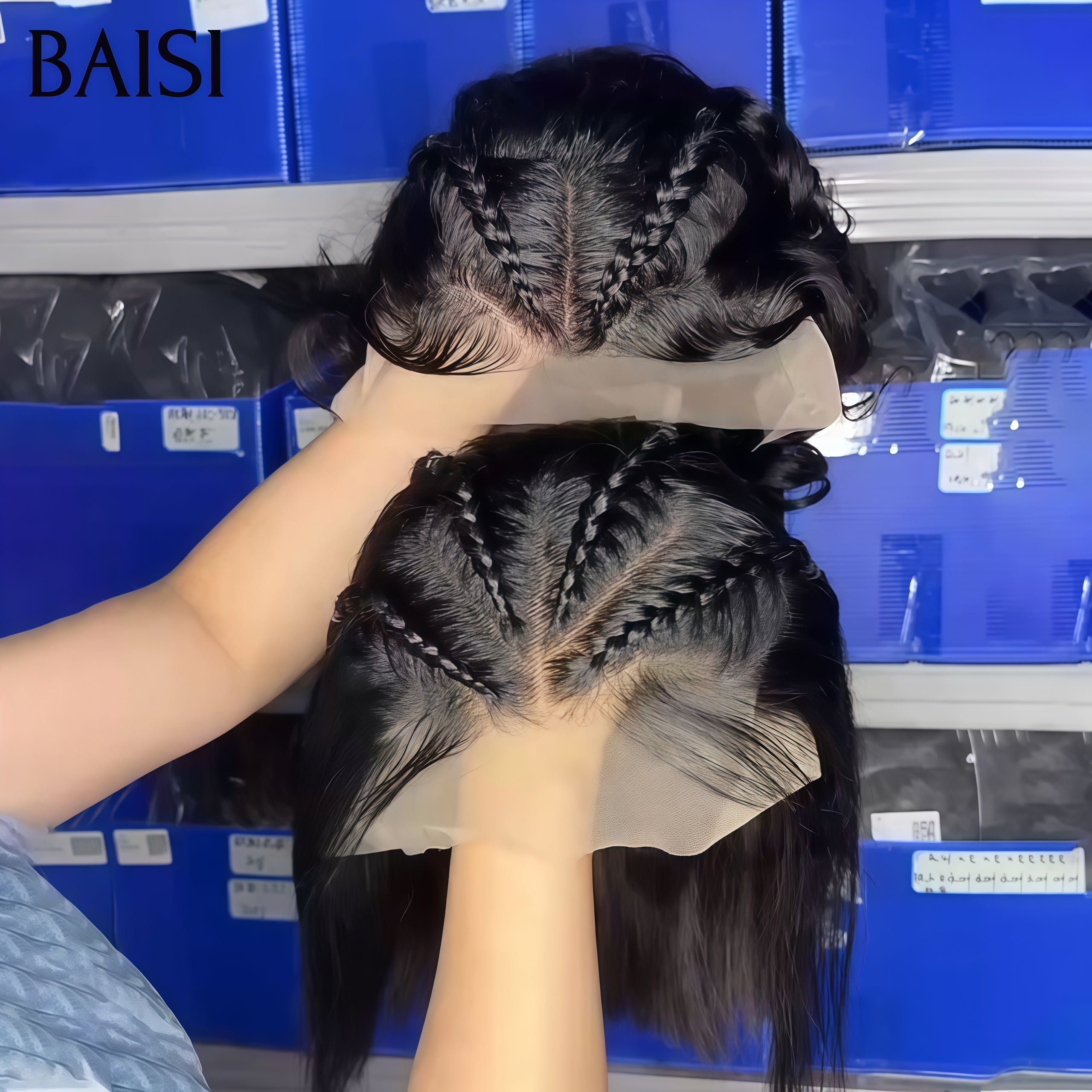 BAISI 2 perruques 160€ 13X4 lace frontal perruque bouclé wave et Lisse 12 Pouces Petite natte frisé identique à la photo NOIR 100% cheveux humains FR38