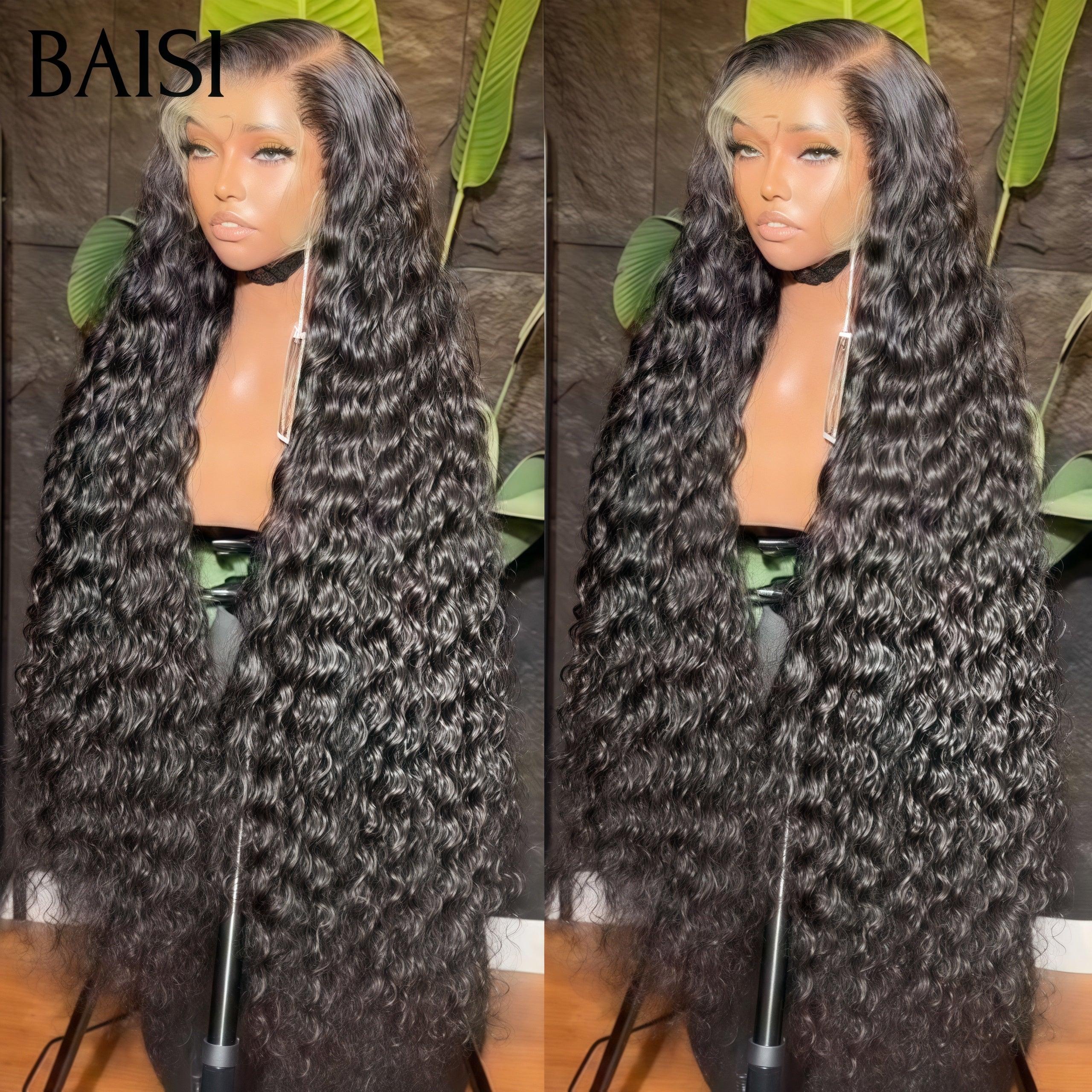 Perucas luxuosas onda ovo BAISI com franja feita por cabelo duplo desenhado com divisão média natural 300% de densidade