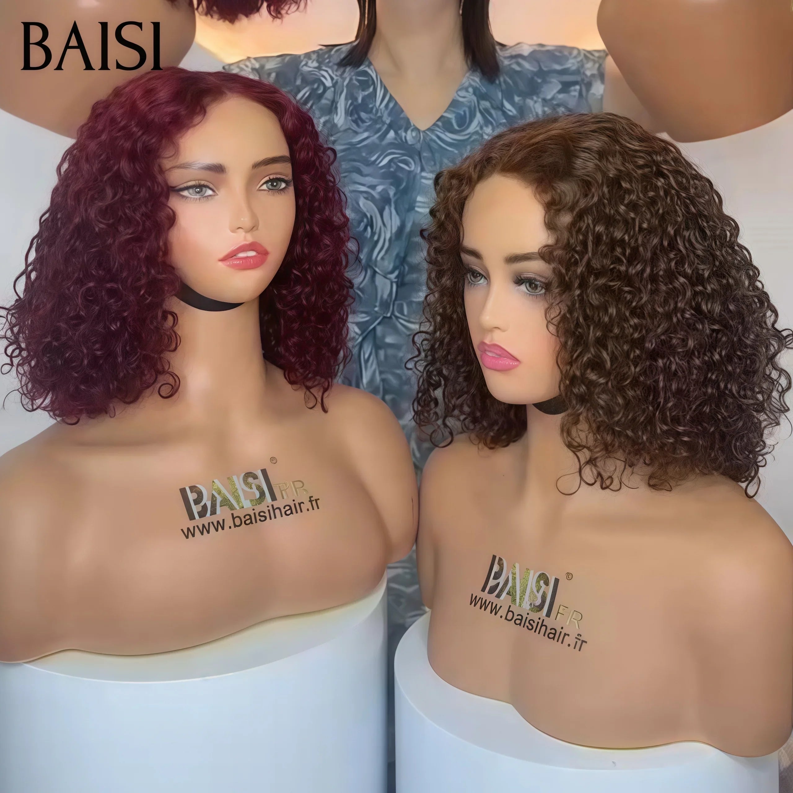 BAISI Achetez 1 + 1 Gratuite = 159€ 4X4 lace water wave 2 couleur Marron et 99J# ou 4 Perruques 395€ en 100% vrais cheveux humains code：FR38