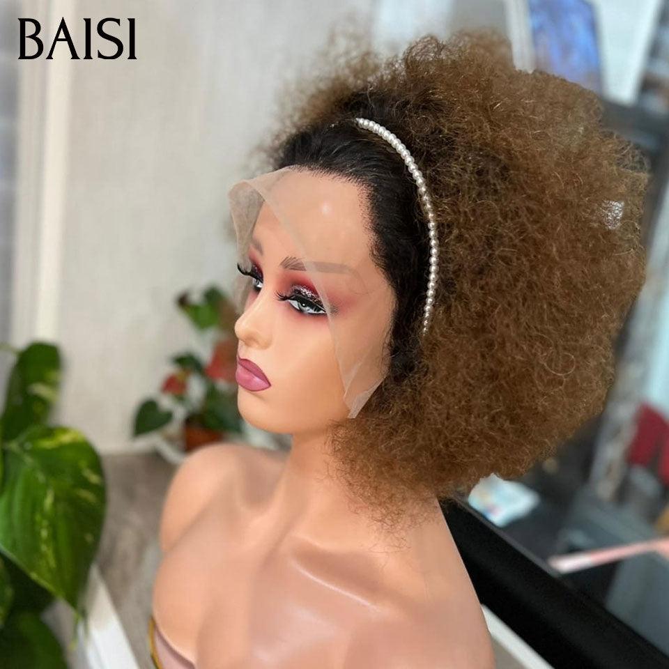 BAISI 13x4 lace frontal Perruque bob Afro Curl bouclé partout 1BT30# en 100% cheveux humains FR20