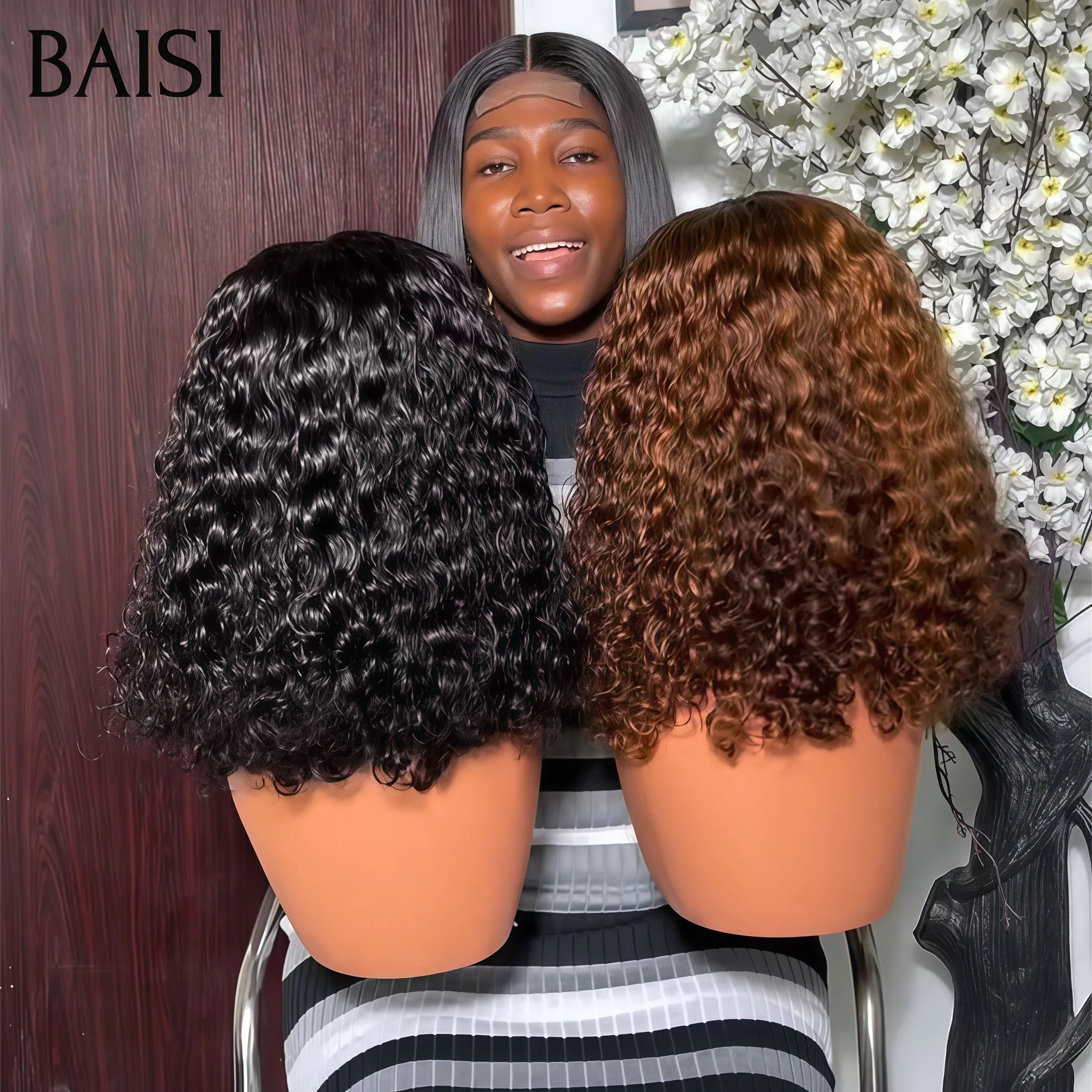 BAISI 4X4 lace Perruques 3 Perruques pour revendre 250€ 4X4 Lisse Bob en couleur NOIR et waterwave 1B#,4-30# 14 Pouces en 100% vrais cheveux humains BS65