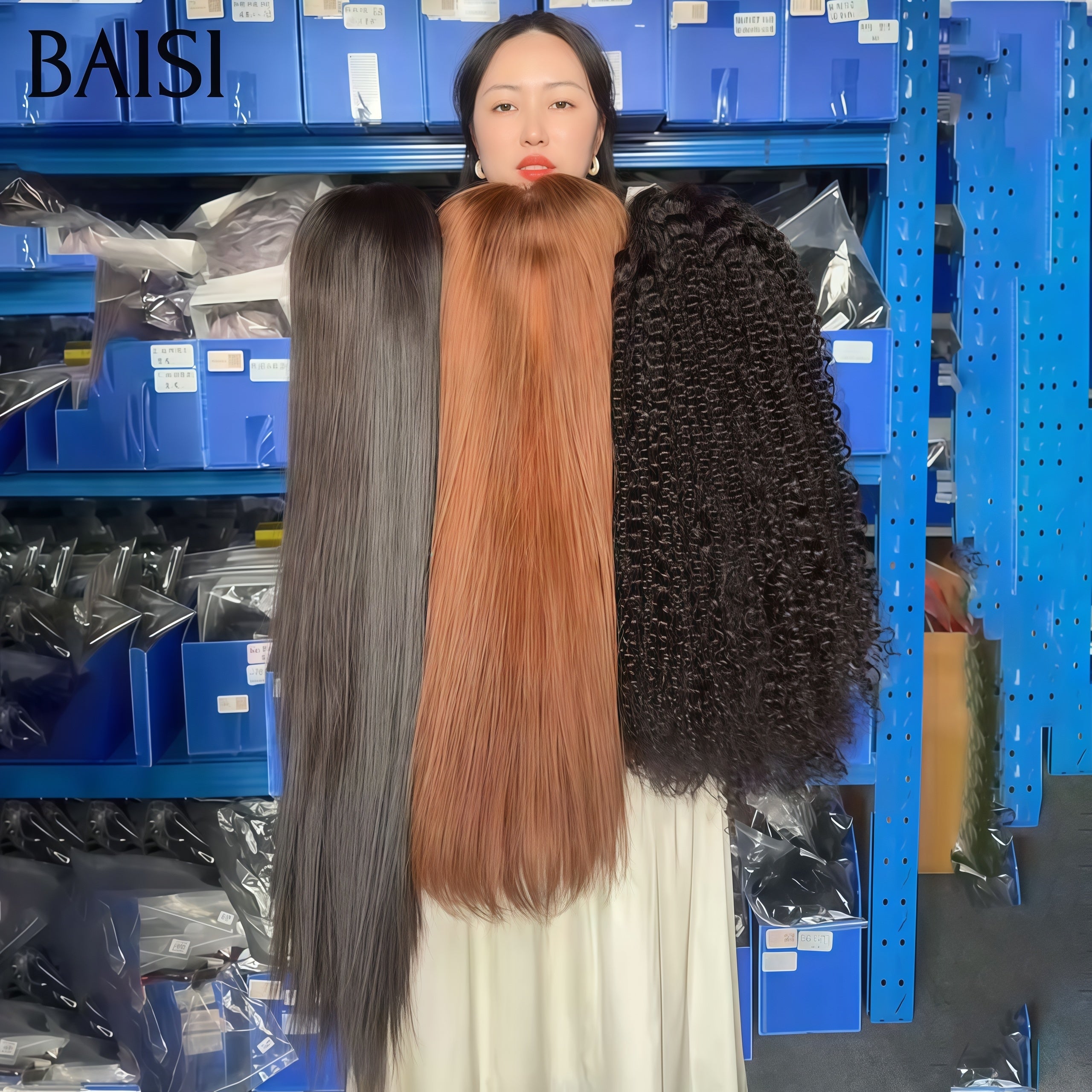 BAISI pour revendre 3 perruques 239€ 13x4 lace frontal Lisse 22 pouces NOIR et Marron 20 Pouces et curly wave 20 pouces en 100% vrais cheveux humains