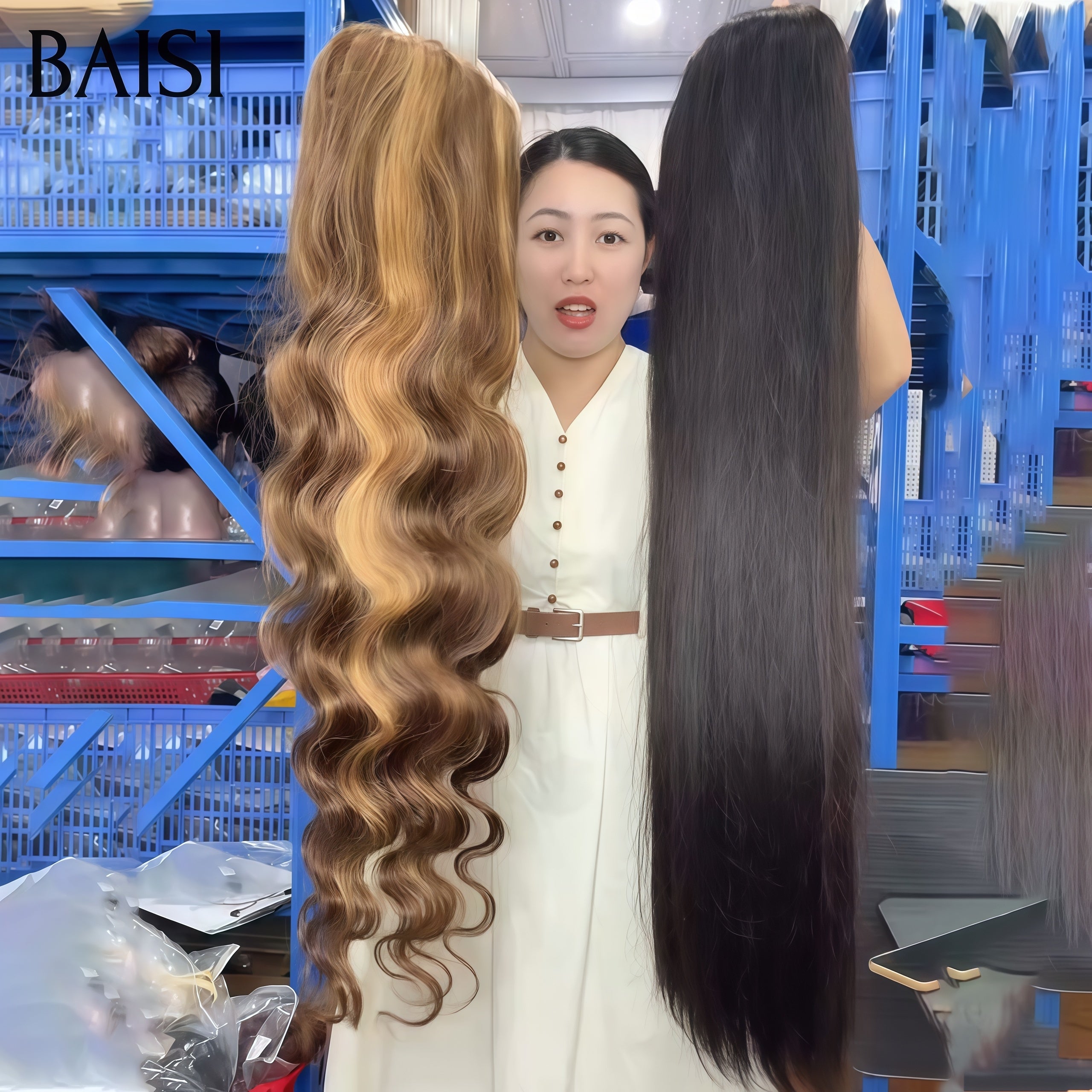 BAISI 2 Perruques 220€ Vente en gros 13X4 lace frontal Body wave et Lisse en couleur Mixte 26 Pouces 100% vrais cheveux humains FR38