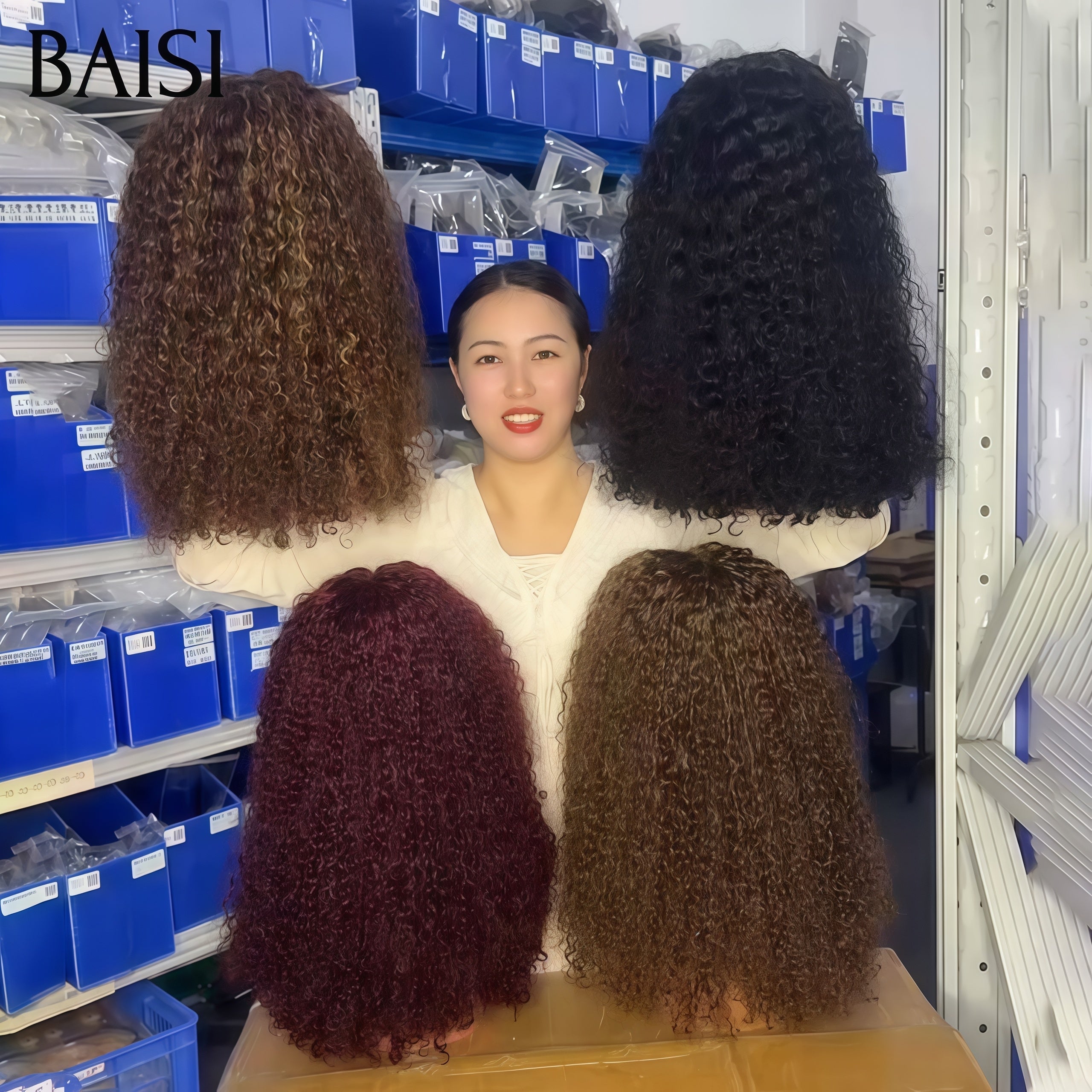 BAISI 4 perruques Offre spéciale 260€ 4X4 lace closure water wave 14 pouces 250% densité 4 couleurs en 100% vrais cheveux humains