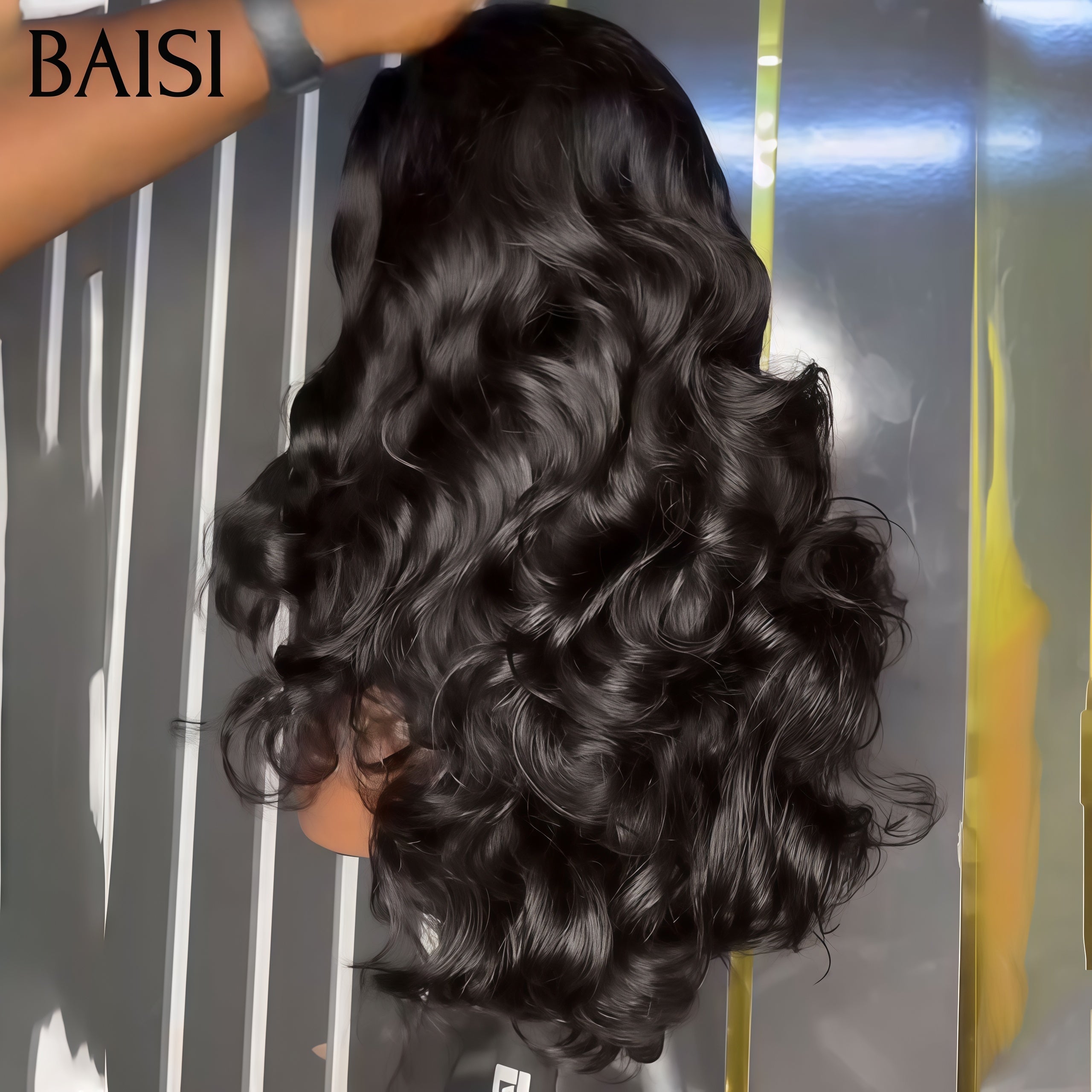 BAISI Promotion 100€ 4x4 Lace closure Perruque 1B# body wave 20 Pouces 100% Cheveux Humains FR38