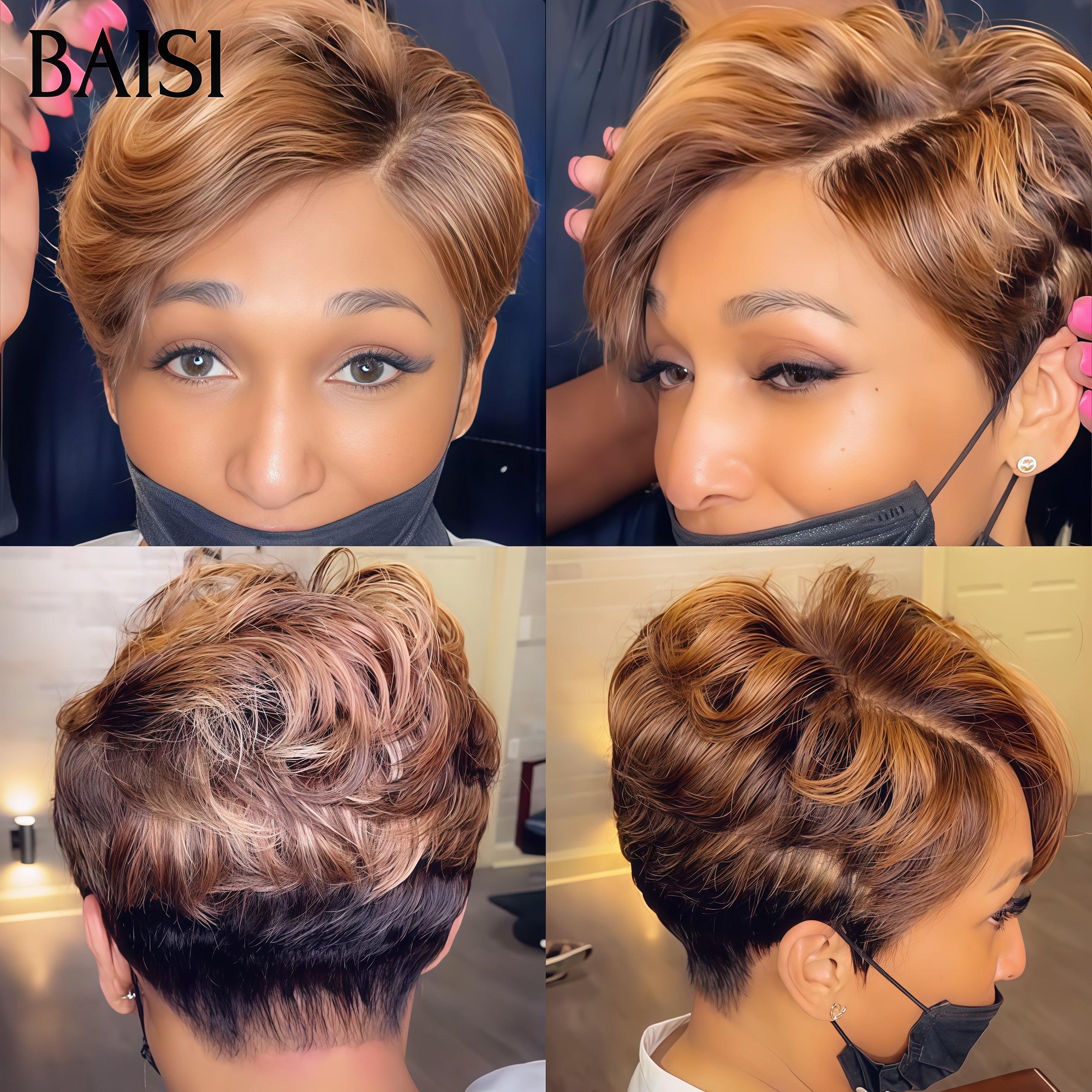 BAISI Perruque Pixie Lisse en couleur Mixte 4X4 lace 86€ ou 13X4 lace 75€ moitié prix 100% Cheveux Humains MP50