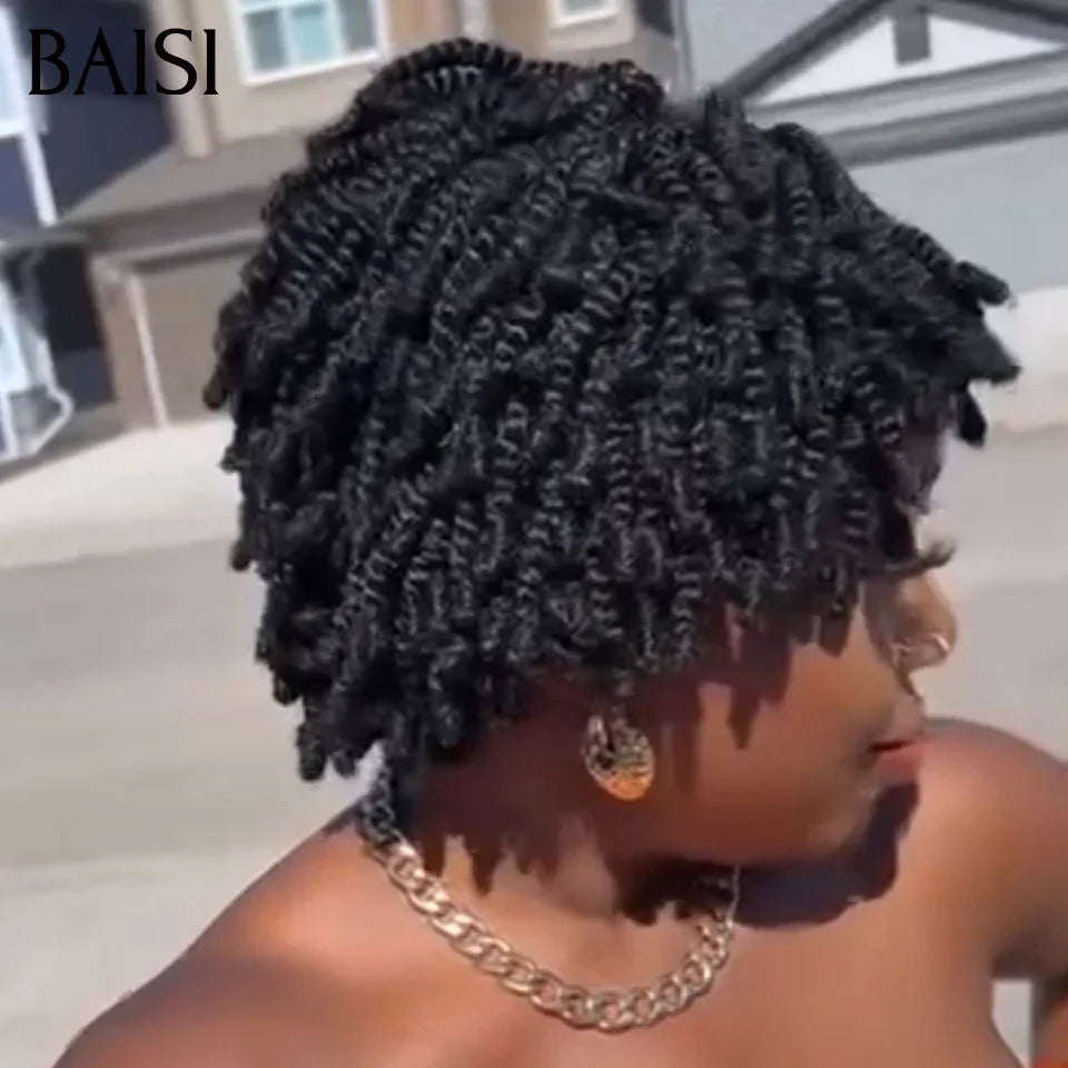 Parrucca ondulata BAISI Taglio pixie taglio intero in pizzo Onda con dita taglio piccolo in colore nero in capelli umani al 100% BS50