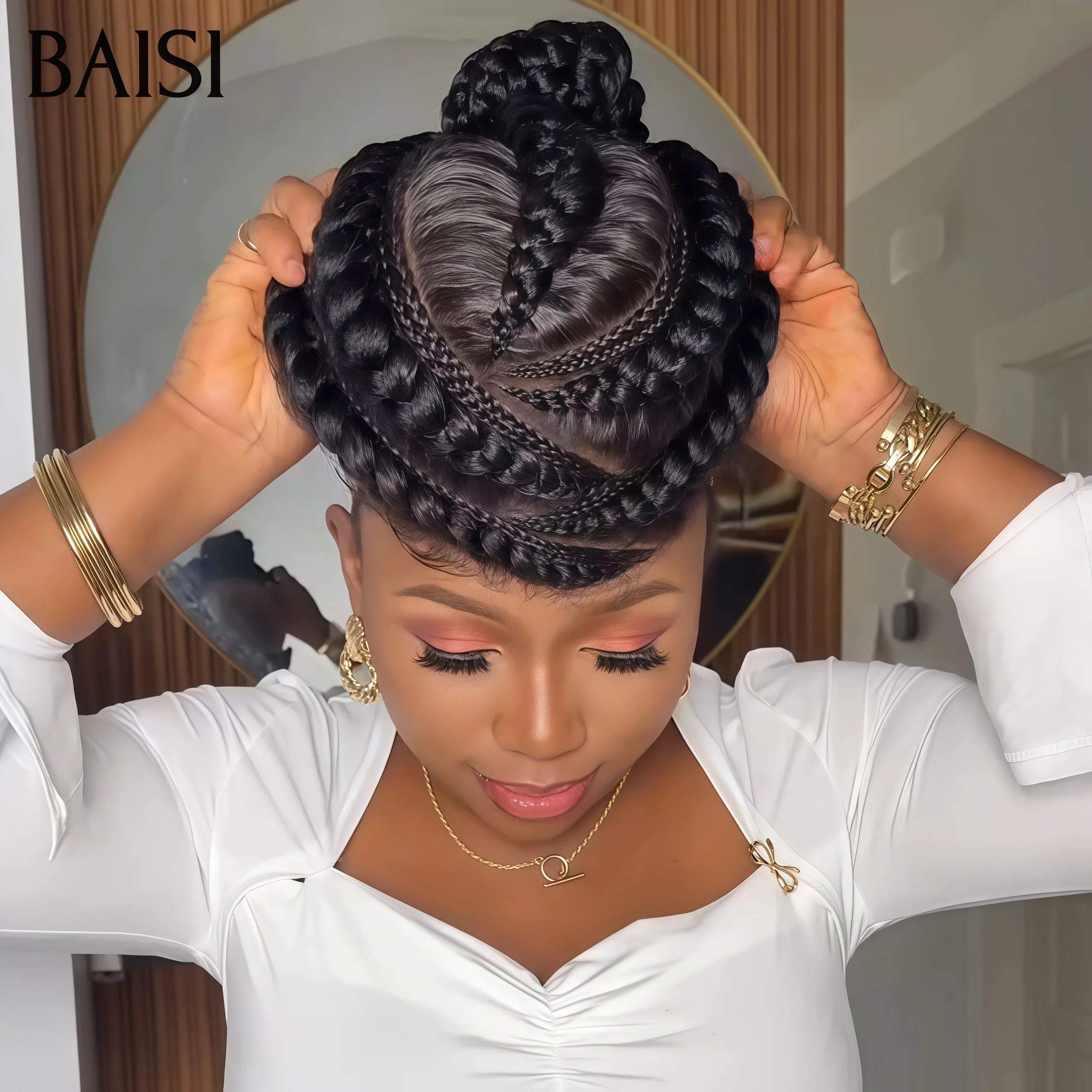 BAISI Achetez 2 perruques minimum au prix d'usine fournisseur Perruque Full Lace 100% Cheveux Naturels Full lace perruque Petite natte en Couleur NOIR Coiffure Chignion 100% Comme la video 100% cheveux humains ( pas besoin de code)