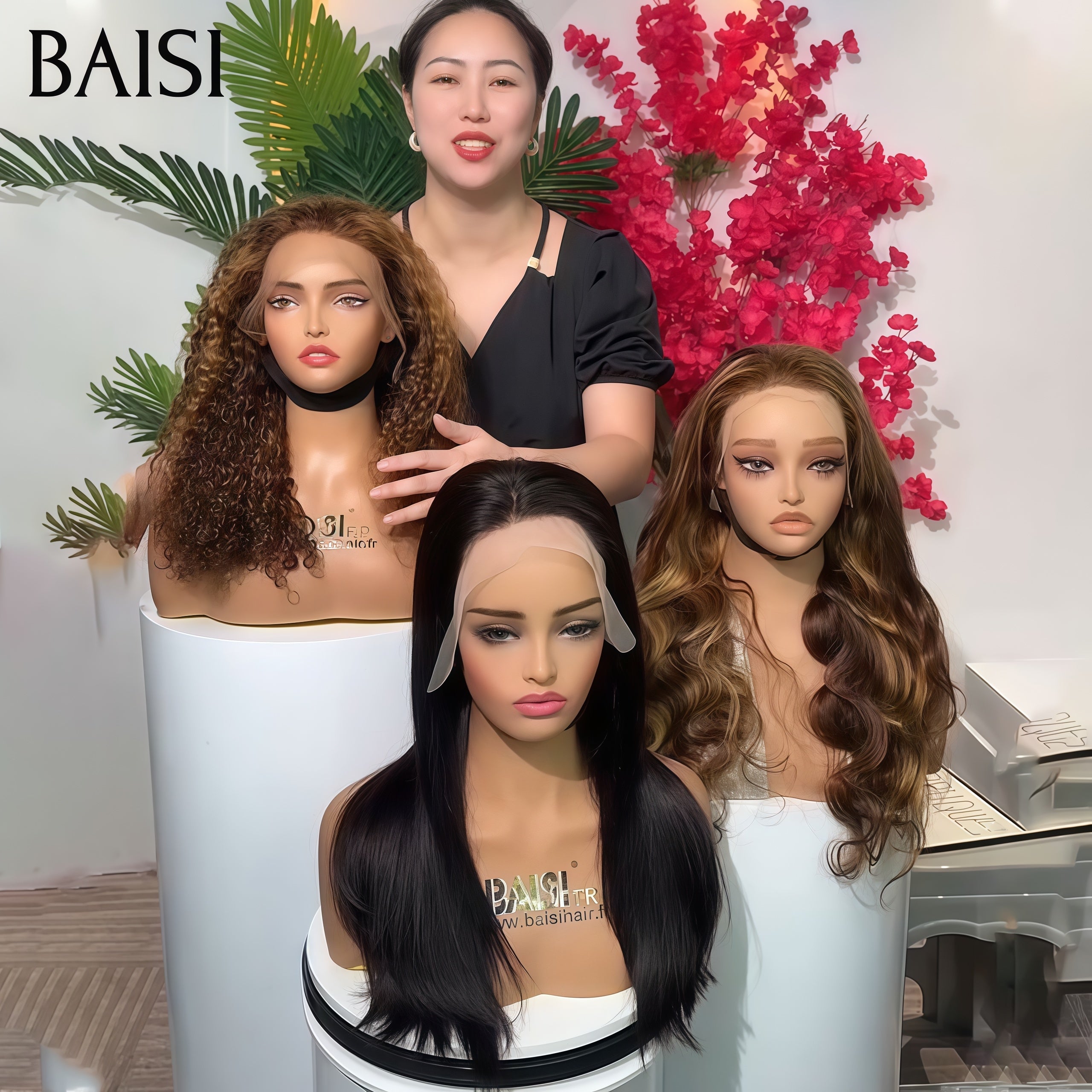 BAISI  PROMOTION 230€ 3 perruques  Vente en gros 13X4 lace frontal 18 Pouces curly wave mixte et Body wave Mixte et 4x4 lace Lisse NOIR  100% vrais cheveux humains