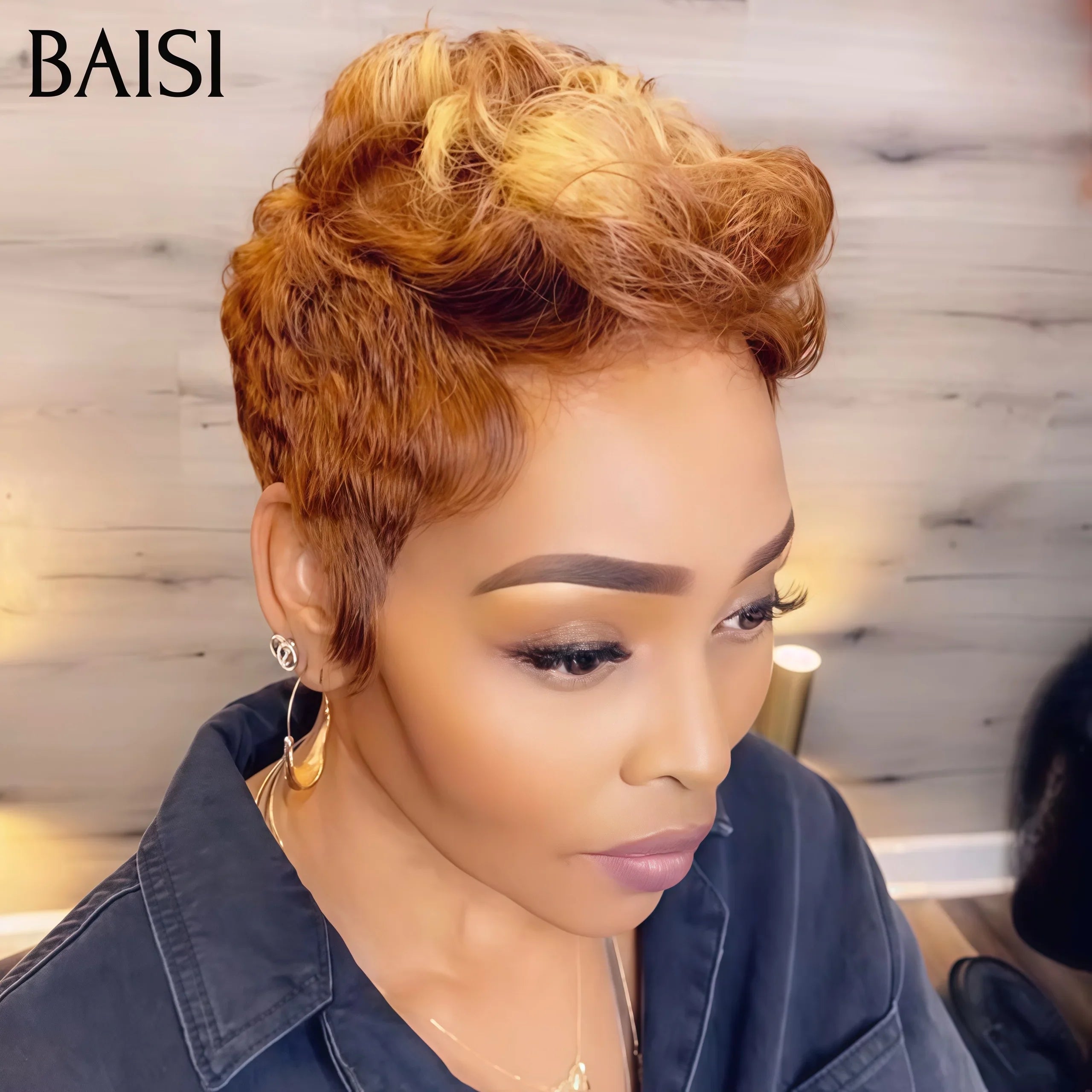 Parrucca BAISI 13X4 in pizzo Pixie Wave a colori 99J# € 65 in capelli umani al 100% BAISI20