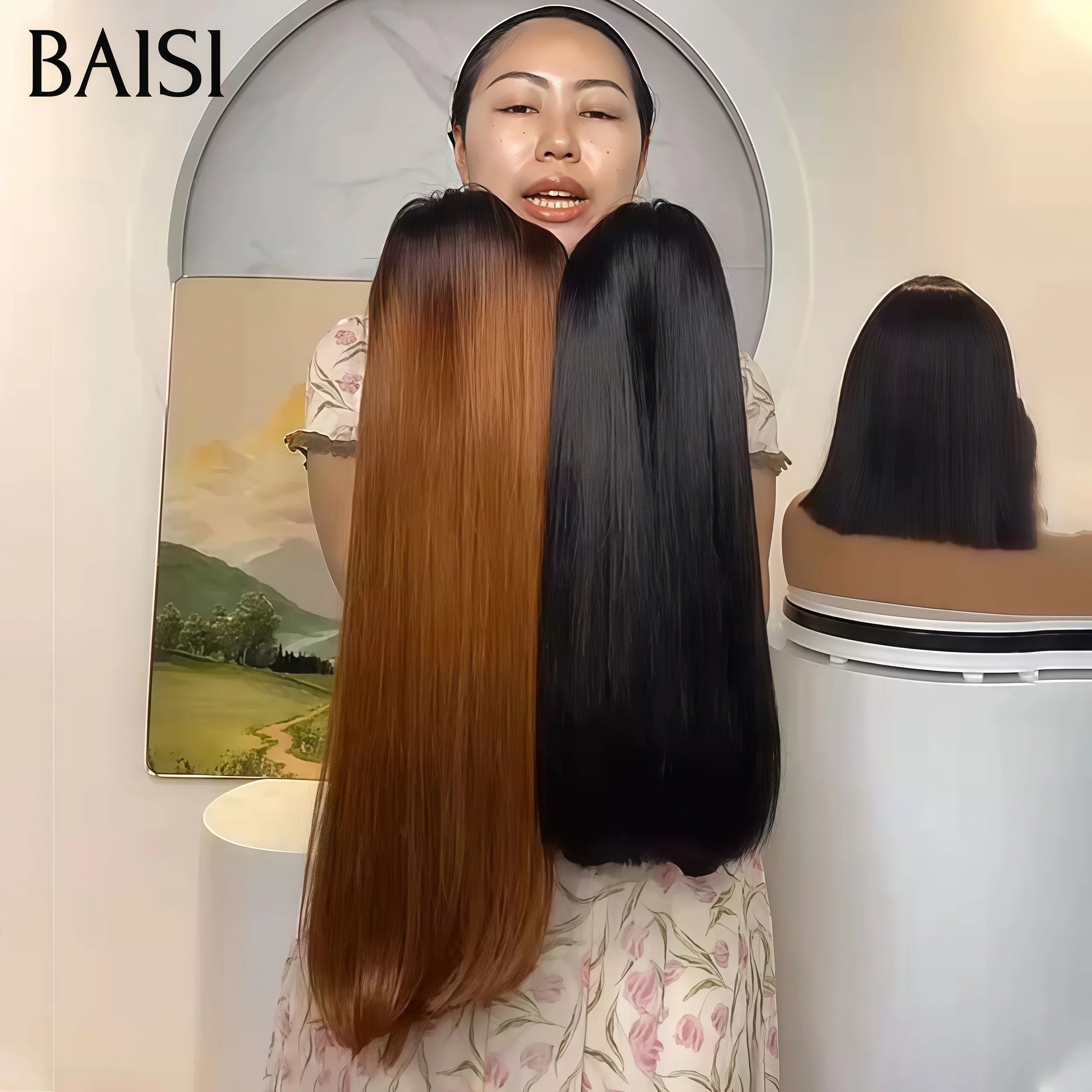 BAISI  2 Perruques pour revendre 250€ Vietnamiennes hair 2x6 Lisse 14 pouces en couleur NOIR et 16 Pouces 1B30# 250% densité en 100% vrais cheveux humains