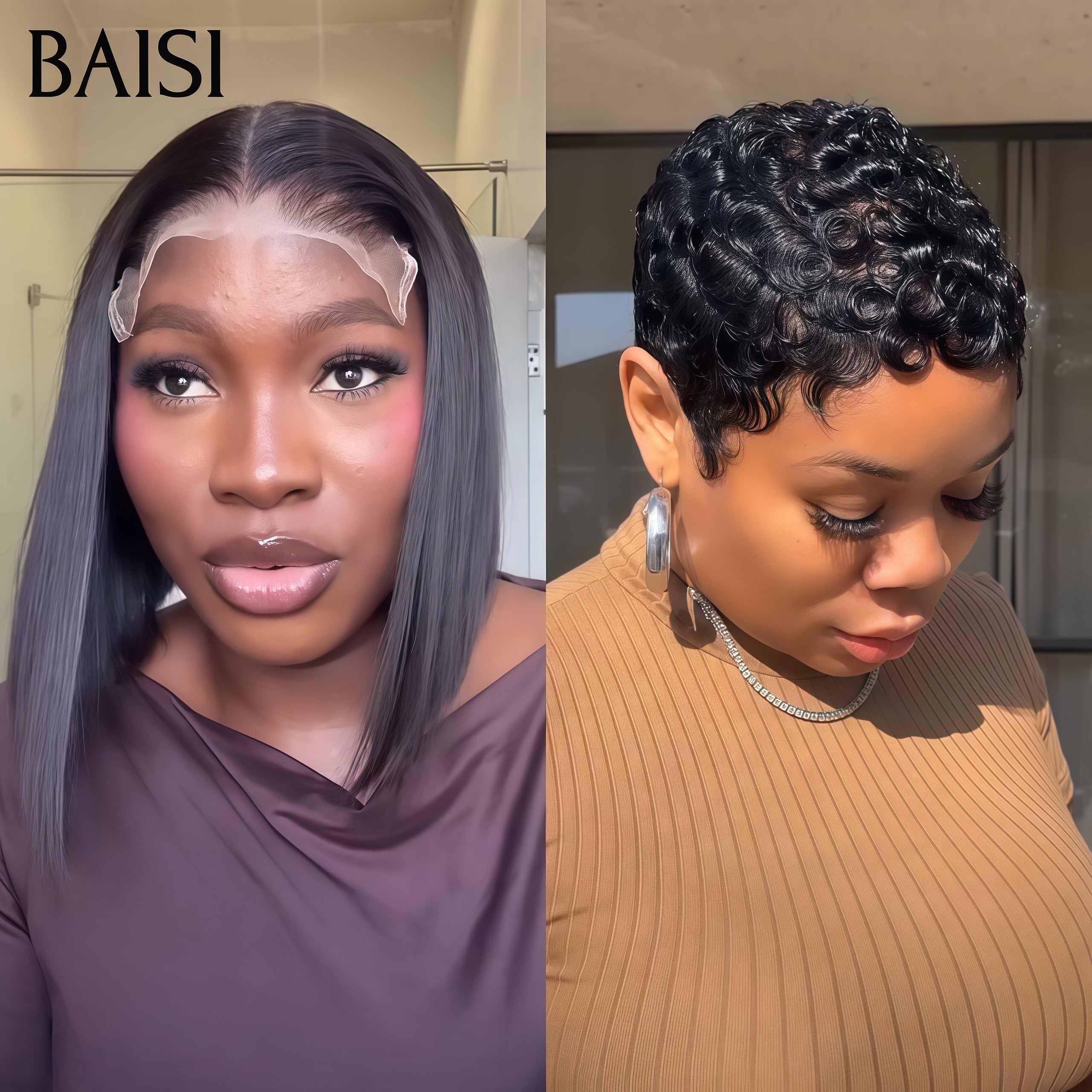 BAISI Achetez 1 + 1 Gratuite = 89€  4x4 lace closure Lisse 8 Pouces et pixie finger wave en 100% vrais cheveux humains