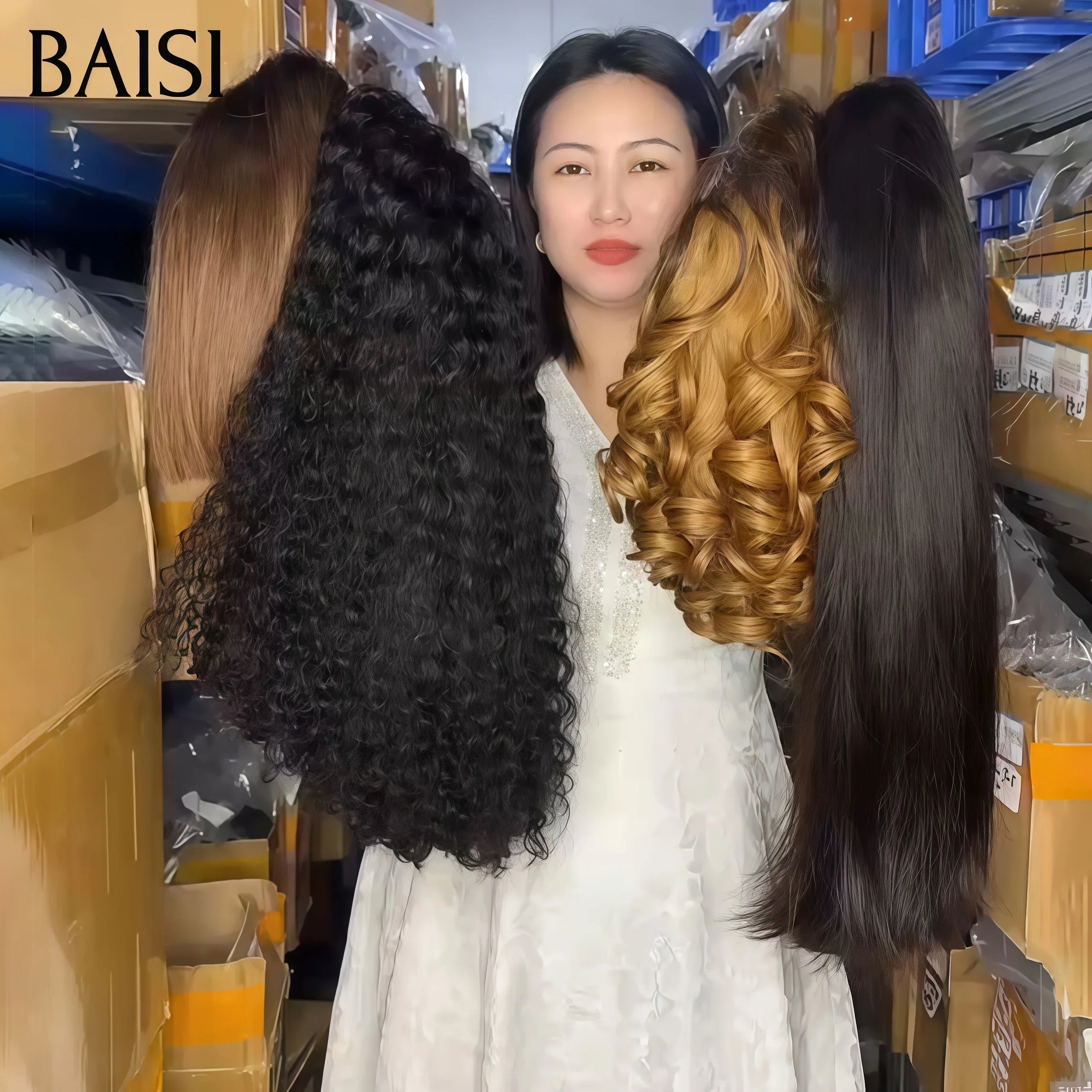 BAISI Lot de 4 perruques Flash Offer PROMOTION 280€ 4 styles de perruques différents 4X4 lace Lisse et curly 18 Pouces et 4X4 Lisse 1BT4# 10Pouces et 13X4 egg wave 14 Pouces en 100% vrais cheveux humains FR38