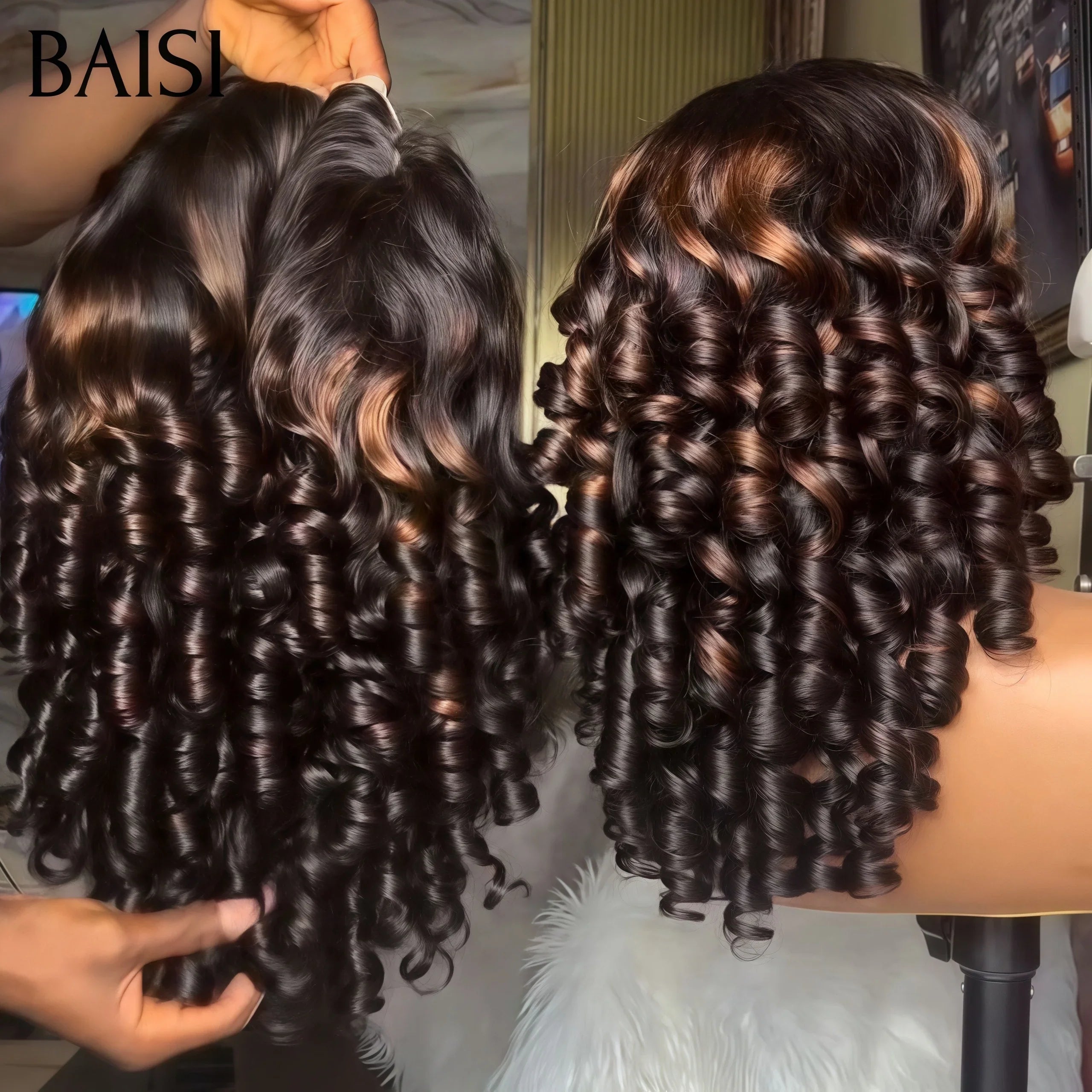 BAISI Peluca rizada con ondas de huevo de encaje 13X4, colores personalizados, 18 pulgadas, 300% de densidad, 198 € en cabello 100% humano