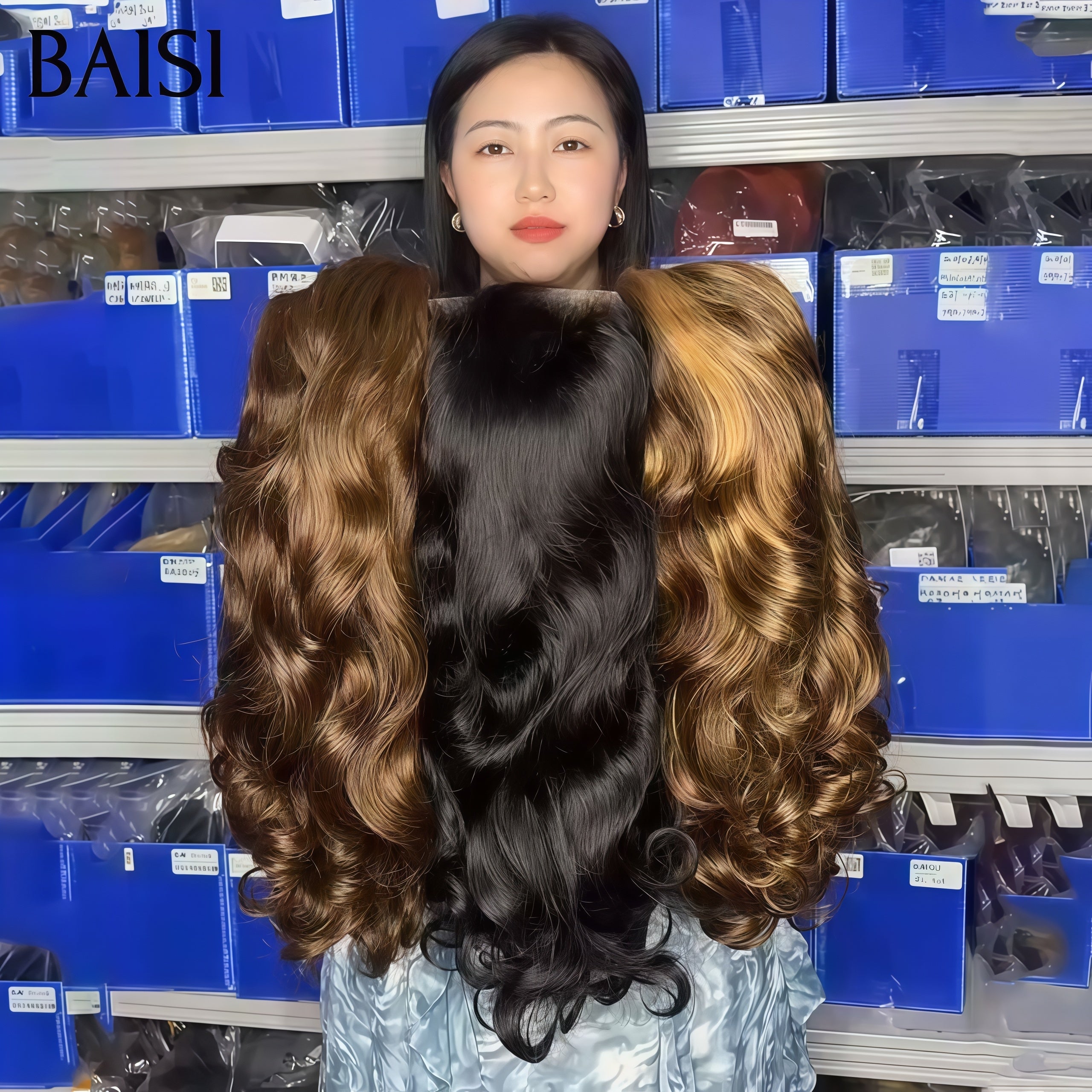 BAISI 3 Perruques 250€ 13X4 lace frontal bouclé egg wave en 3 couleurs marron et NOIR et mixte 14 Pouces 100% vrais cheveux humains