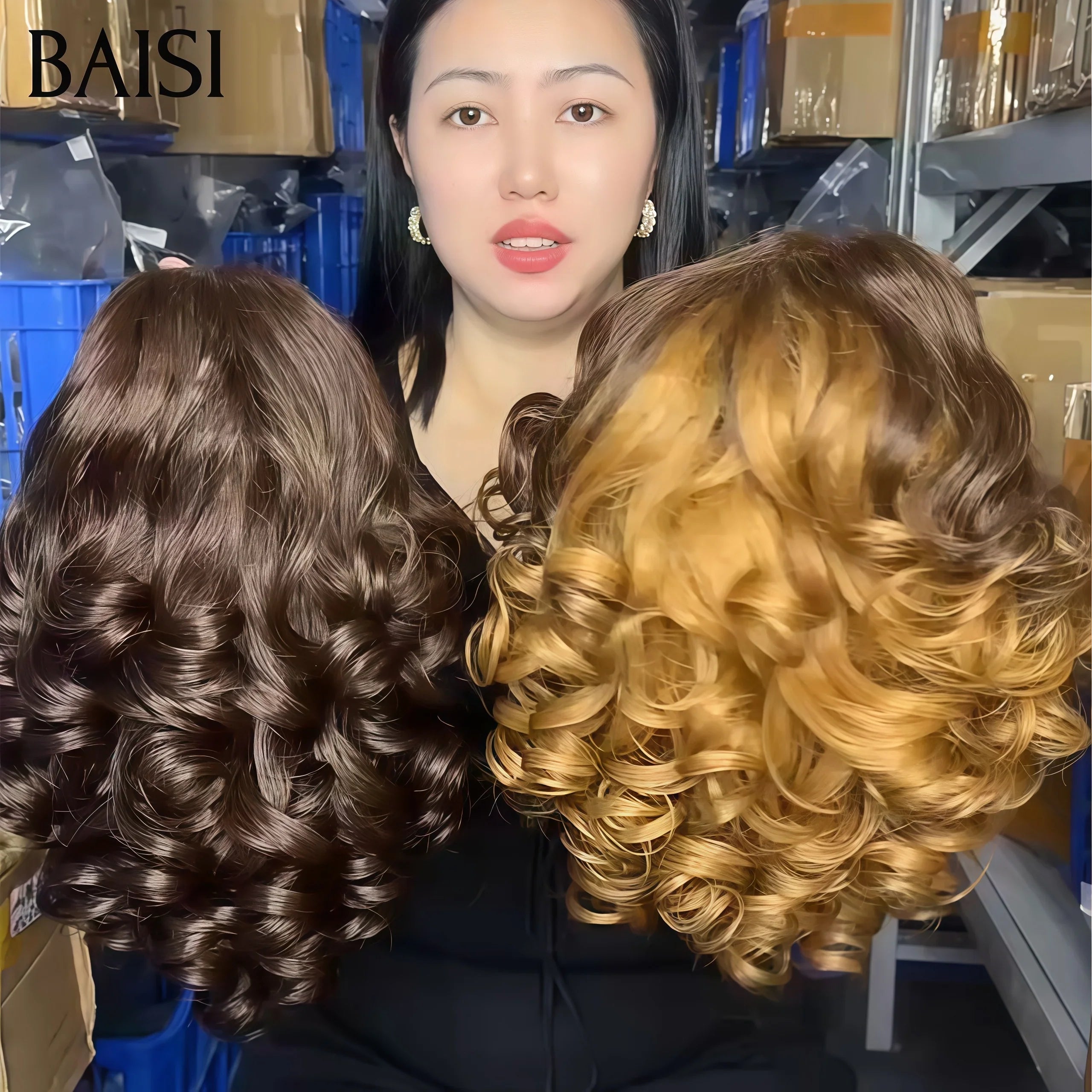 BAISI 2 perruques 135€ Vente en gros Bob egg wave 12 pouces 2 couleurs 4X4 closure marron et 13X4 lace frontal miel en 100% vrais cheveux humains BS60
