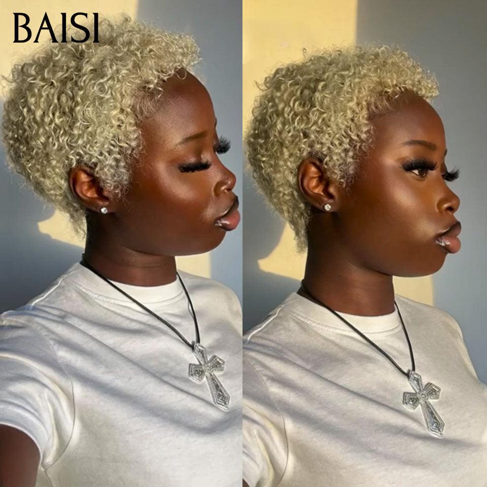 BAISI 13X4 Frontale  Perruque Pixie  petite coupe NOIR 6 pouces 79€ ou 1 pixie Blonde Curly  108€ En 100% Cheveux Humains