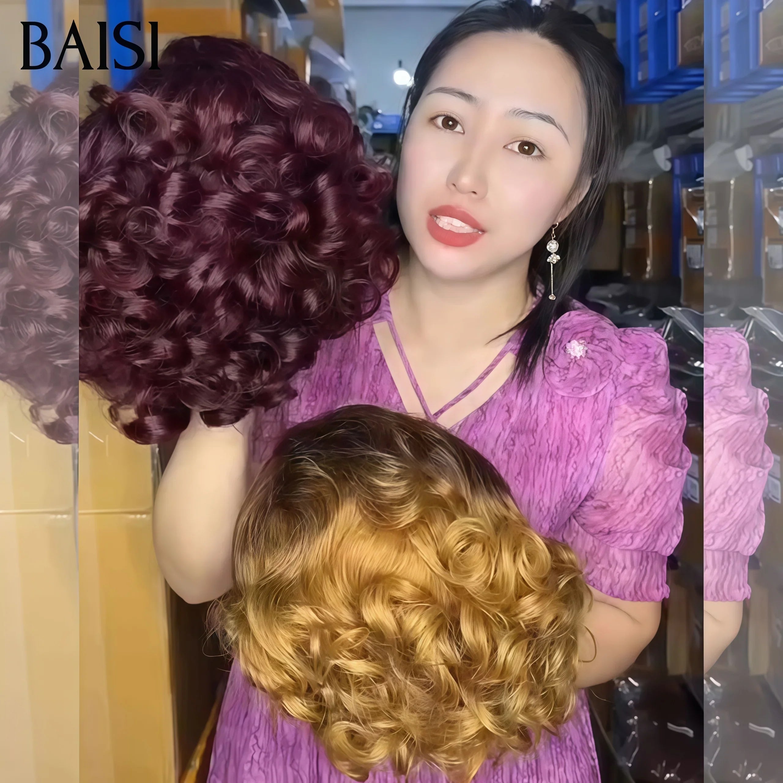 BAISI 2 pixie 13X4 lace frontal bouclé wave en couleur Bordeaux et Miel ou Achetez 2 + 2 Gratuite = 408€ Perruque en 100% vrais cheveux humains Code: VIP100