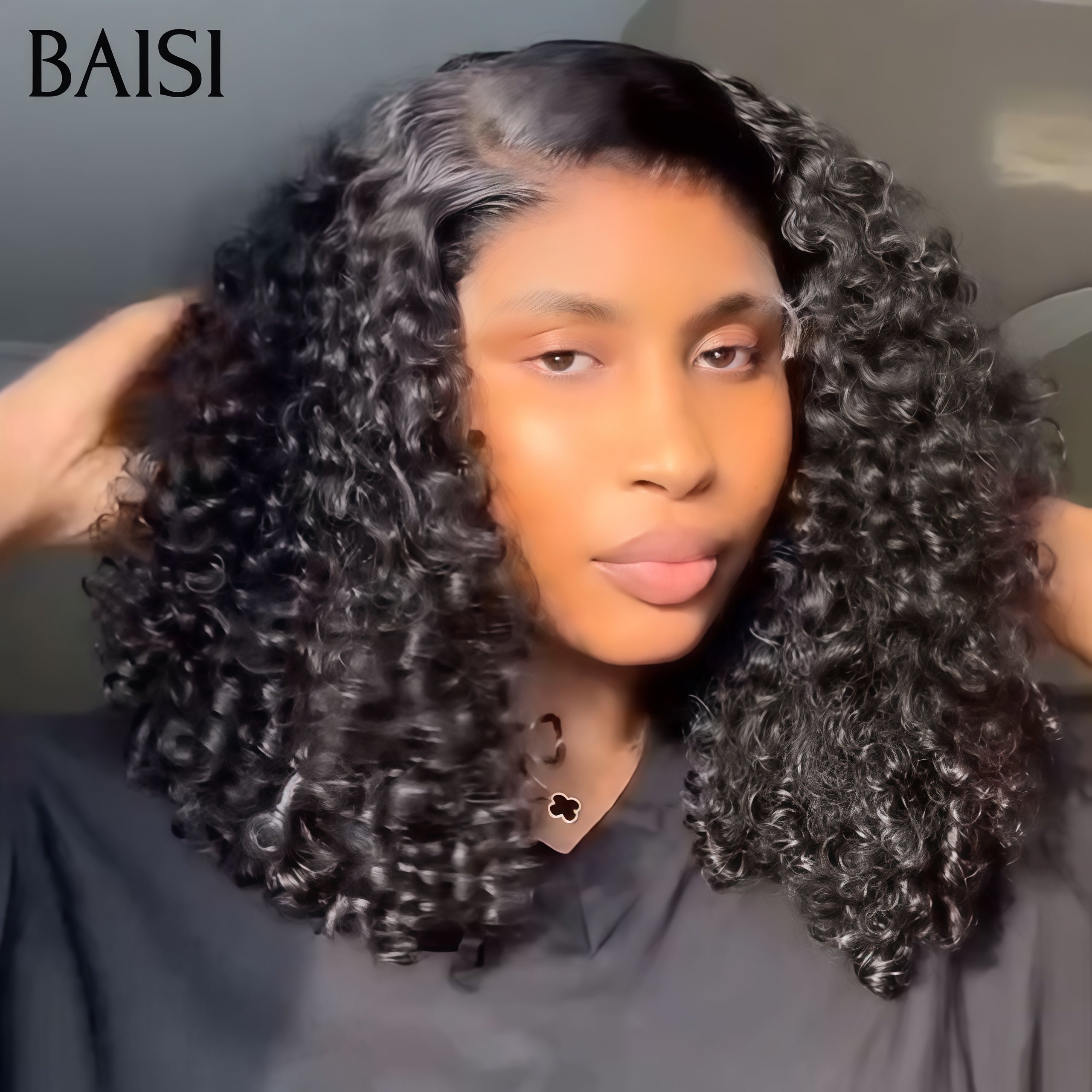 BAISI Perruques 4x4 Lace closure Perruque 250%densité water wave NOIR en France 100% Cheveux Humains BS30