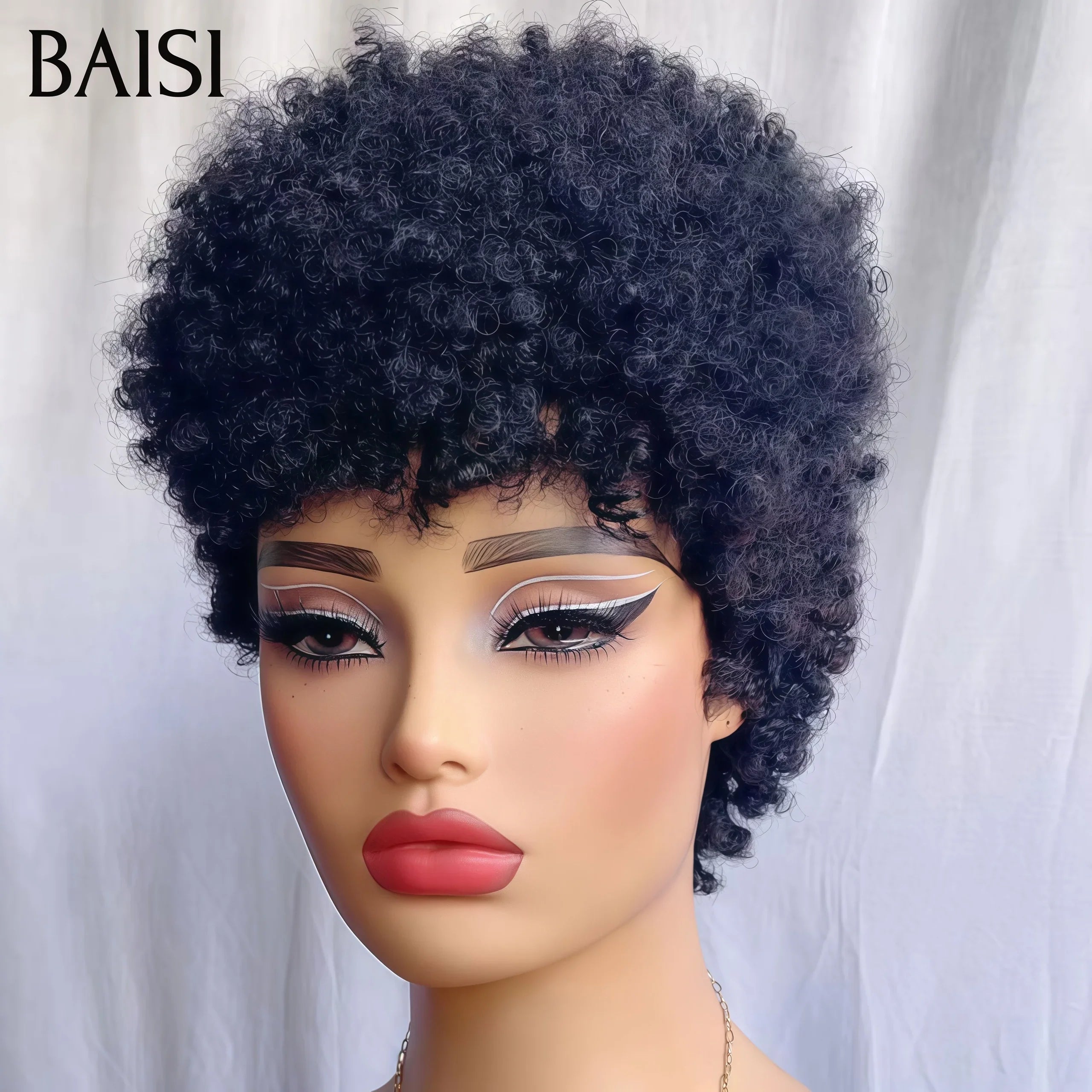 BAISI bob afro rizado 45€ negro sin pegamento sin encaje en 100% Cabello Humano hecho a máquina FR38