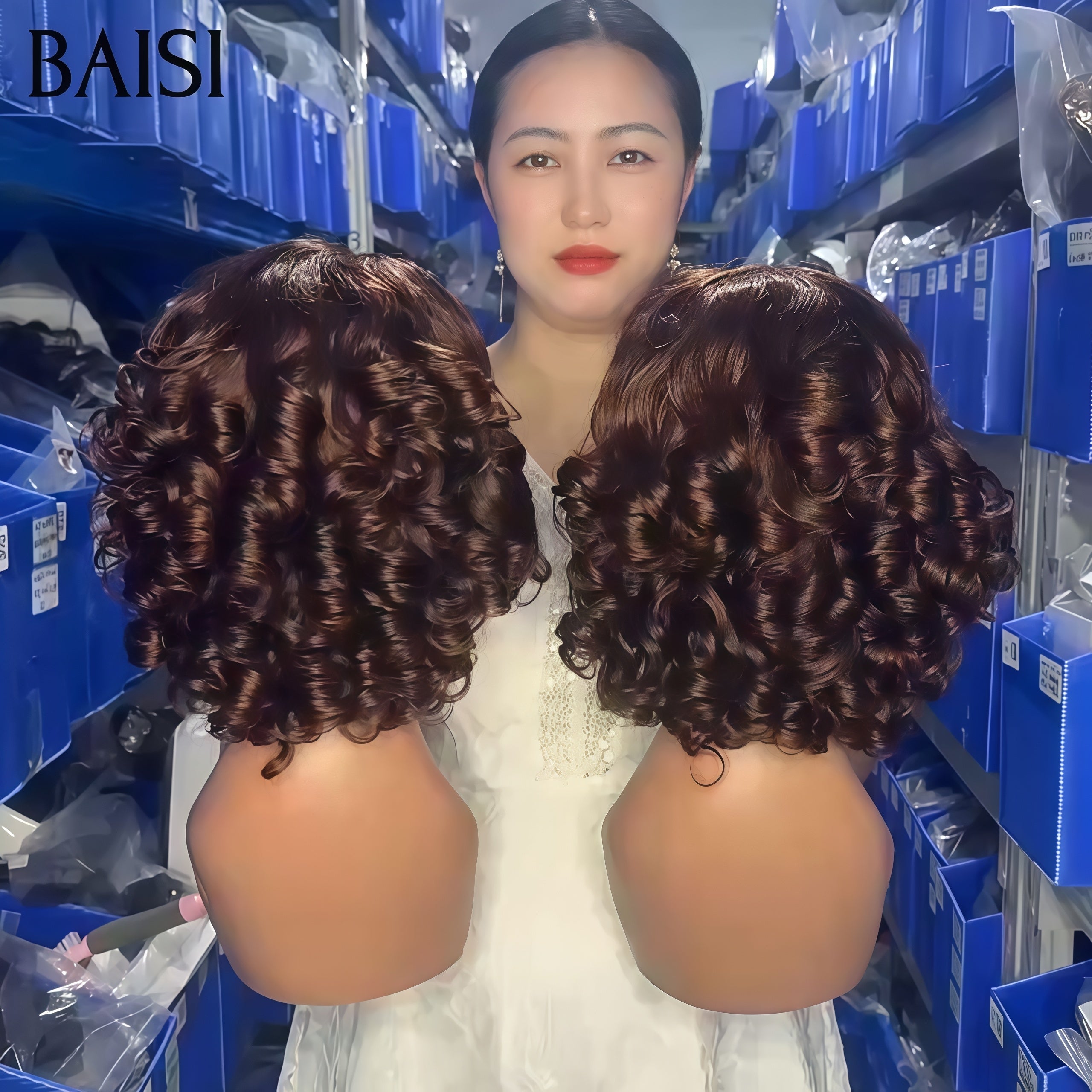 BAISI 2 Perruques 100€ Bouclée Egg Wave lace frontal 10 Pouces 100€ Moitié Prix en couleur Marron En 100% Cheveux Humains