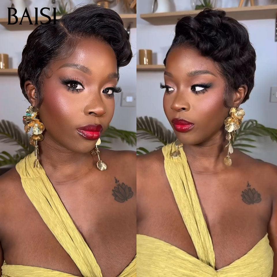 BAISI Parrucca Pixie Finger Wave taglio piccolo 13x4 frontale in pizzo 6 pollici € 79 In capelli umani al 100% BAISI20