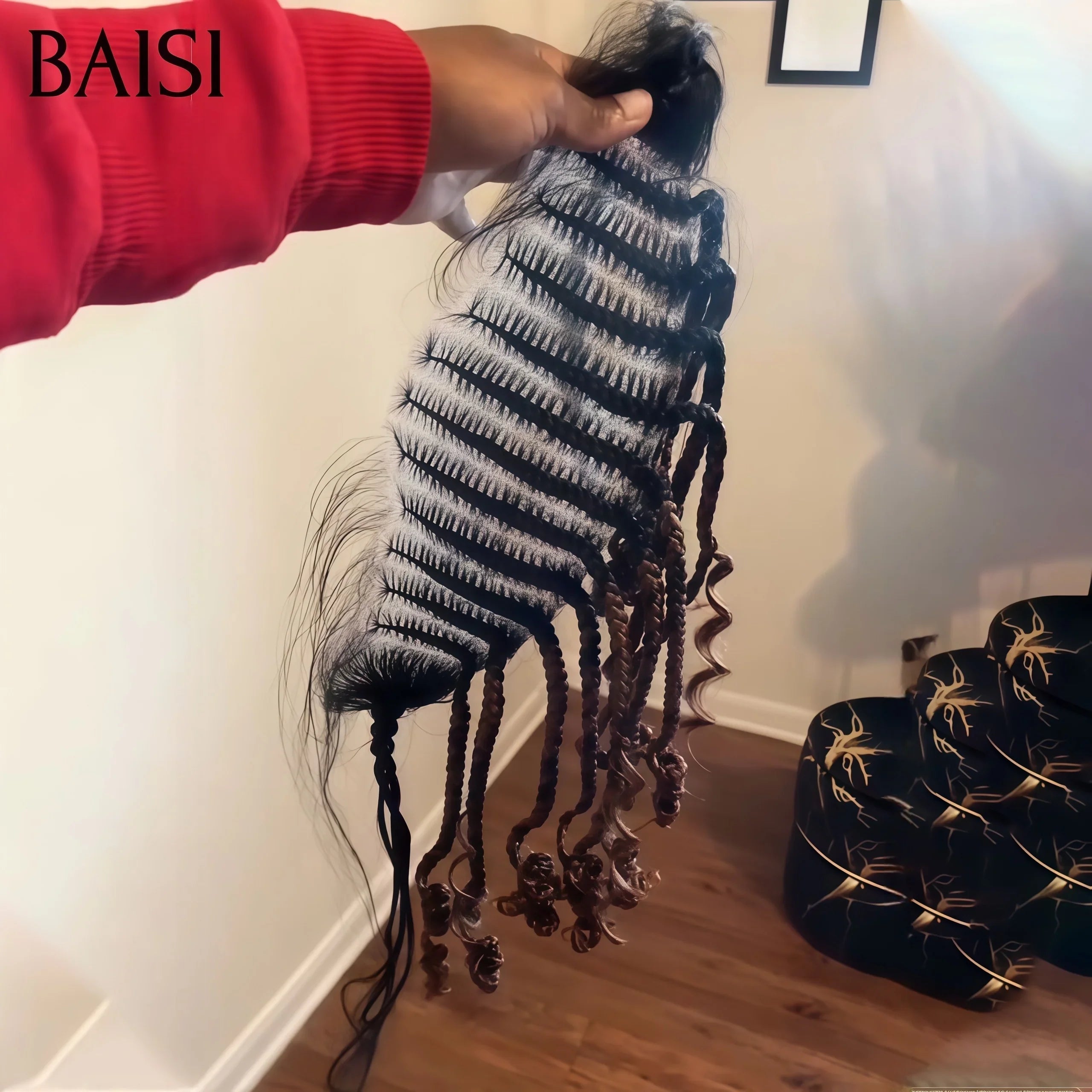 BAISI Synthetic hair wig with braid in front 100% same as video lace frontal 13x4 afro styles 511
