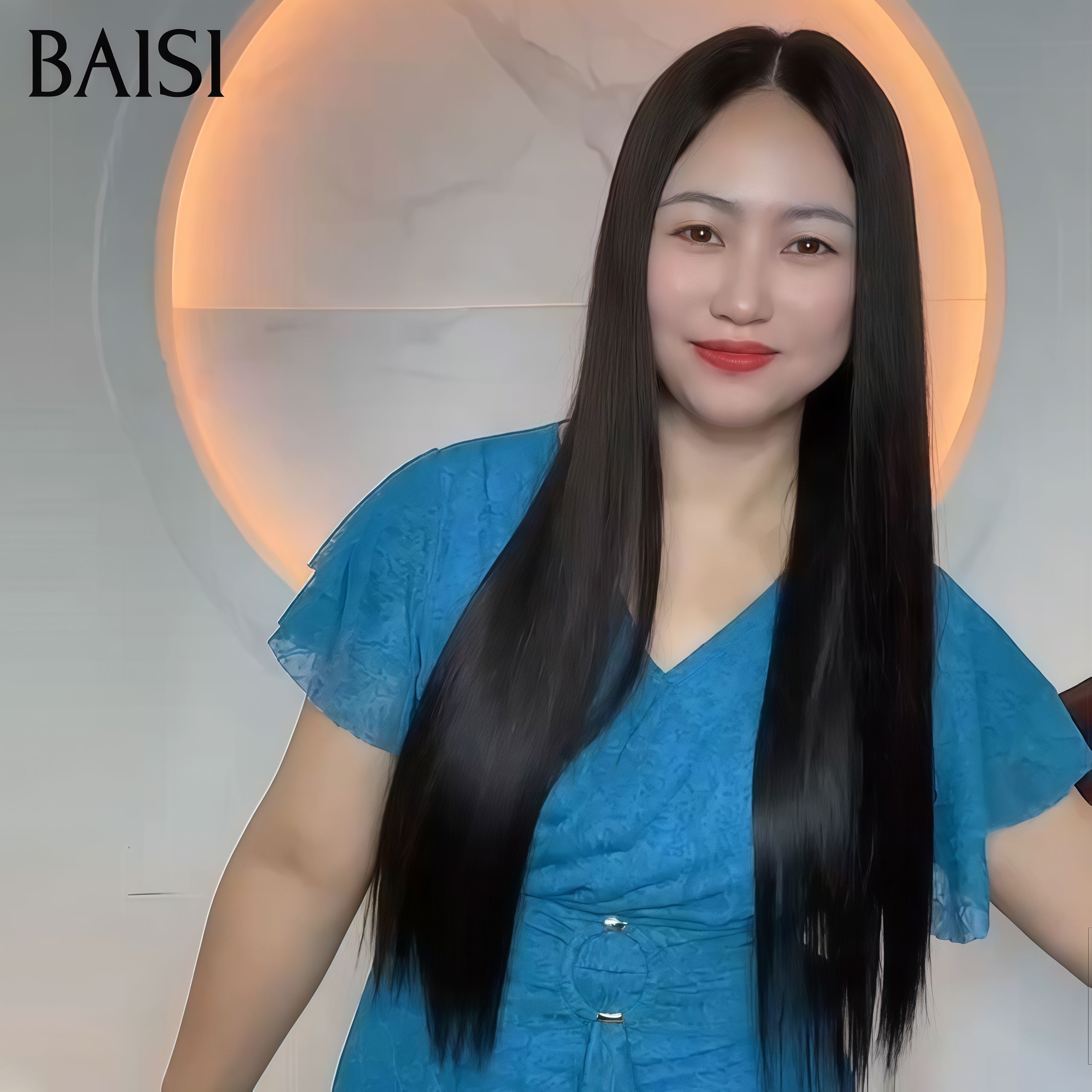 BAISI Luxury Egg Wave Wigs with Bangs Made by Double Drawn Hair with Natural Middle Parting 300% Density