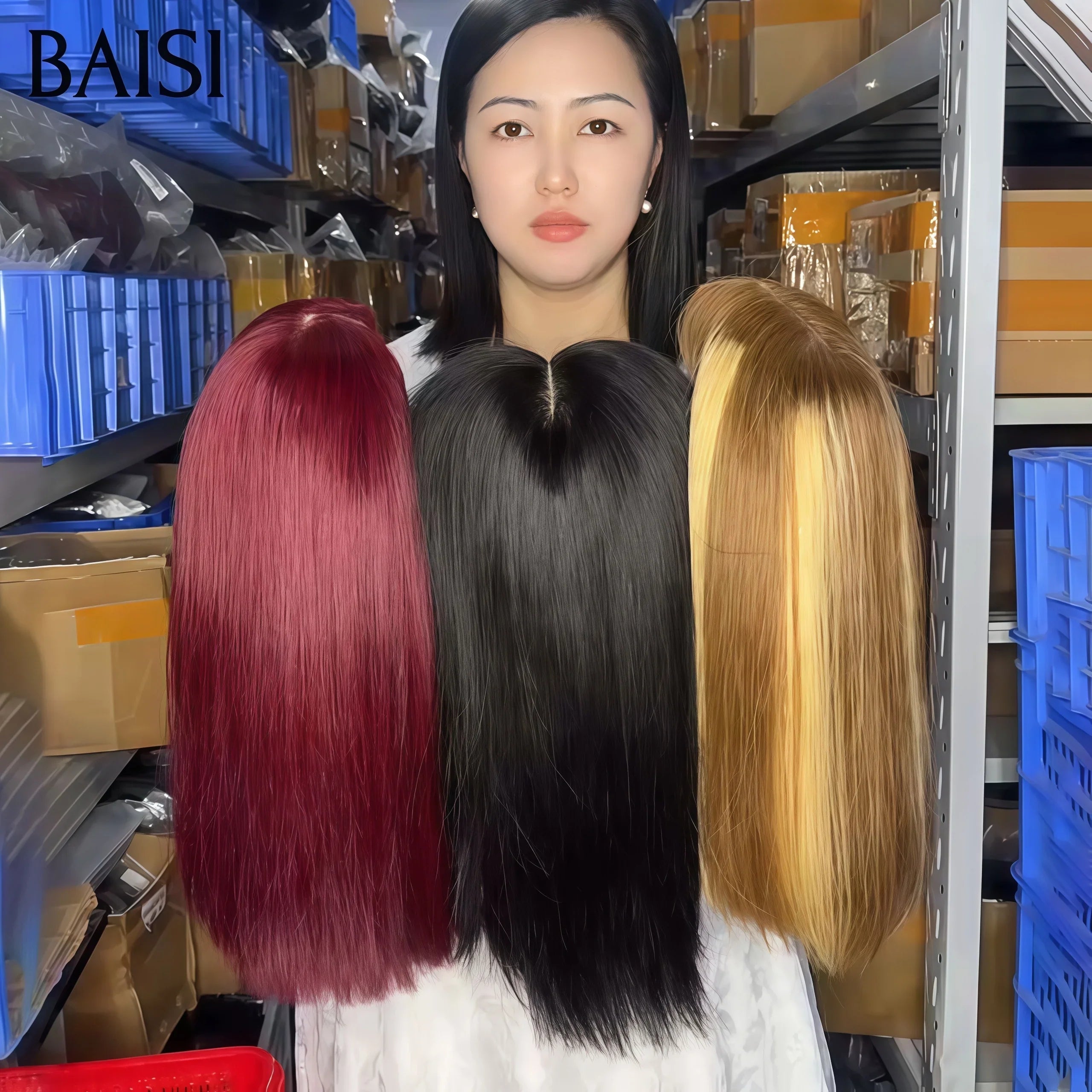 BAISI Lot de 3 perruques Flash Offer PROMOTION 200€ 3 couleur 2X6 lisse bob de luxe en couleur Mixte et noir et Bordeaux en 100% vrais cheveux humains BS65