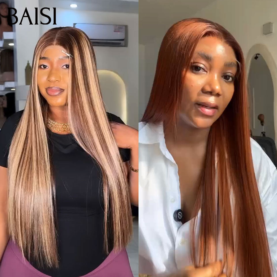 BAISI PROMO 13X4 lace frontal Lisse mixte miel 20 pouces et 4x4 lace closure marron 1B4# 12 pouces Ventes En Gros 2 Perruques 168€  en 100% cheveux humains