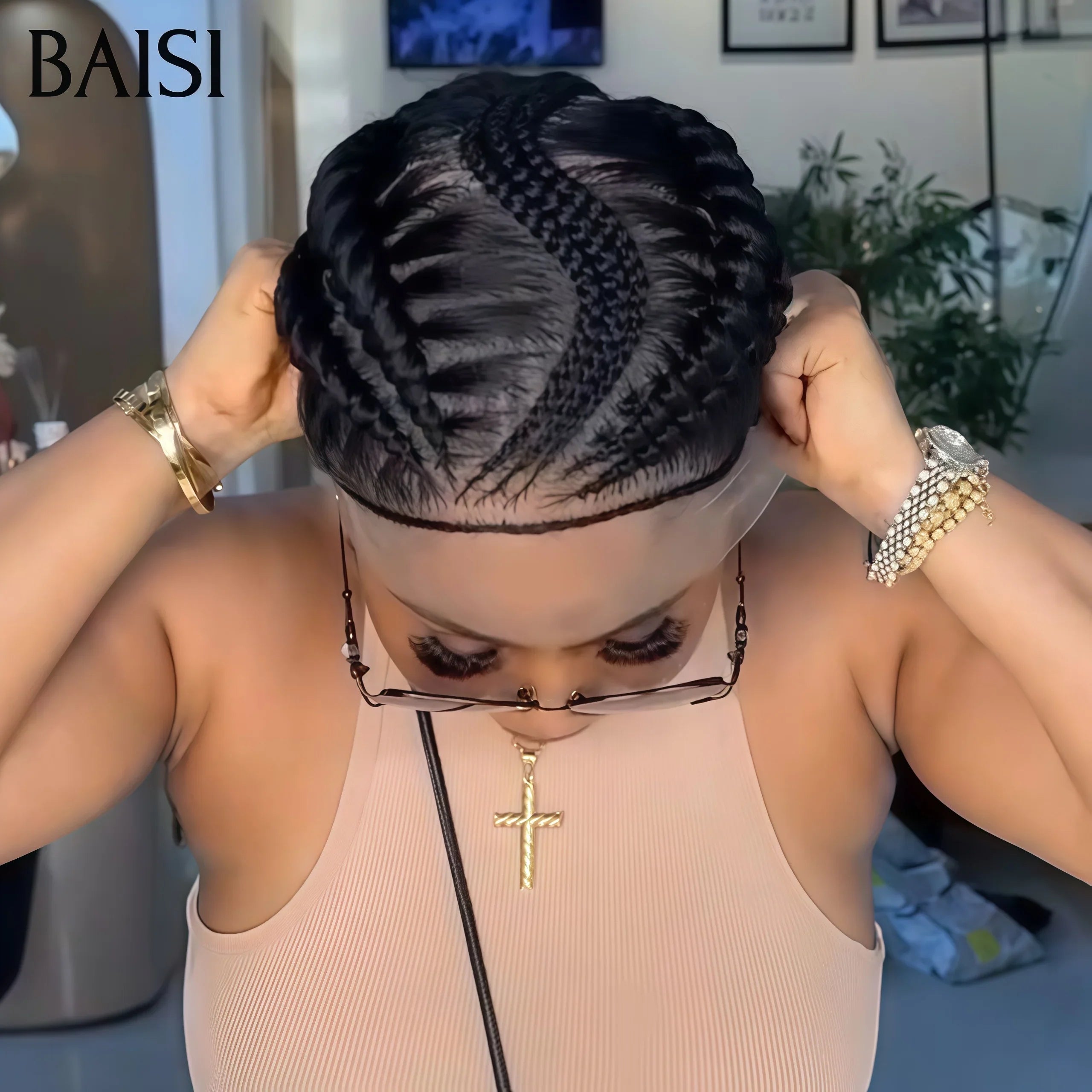 BAISI Perruque Full Lace 119€ 100% Cheveux Naturels perruque Petite natte NOIR Coiffure Chignion 100% Comme la video 100% cheveux humains