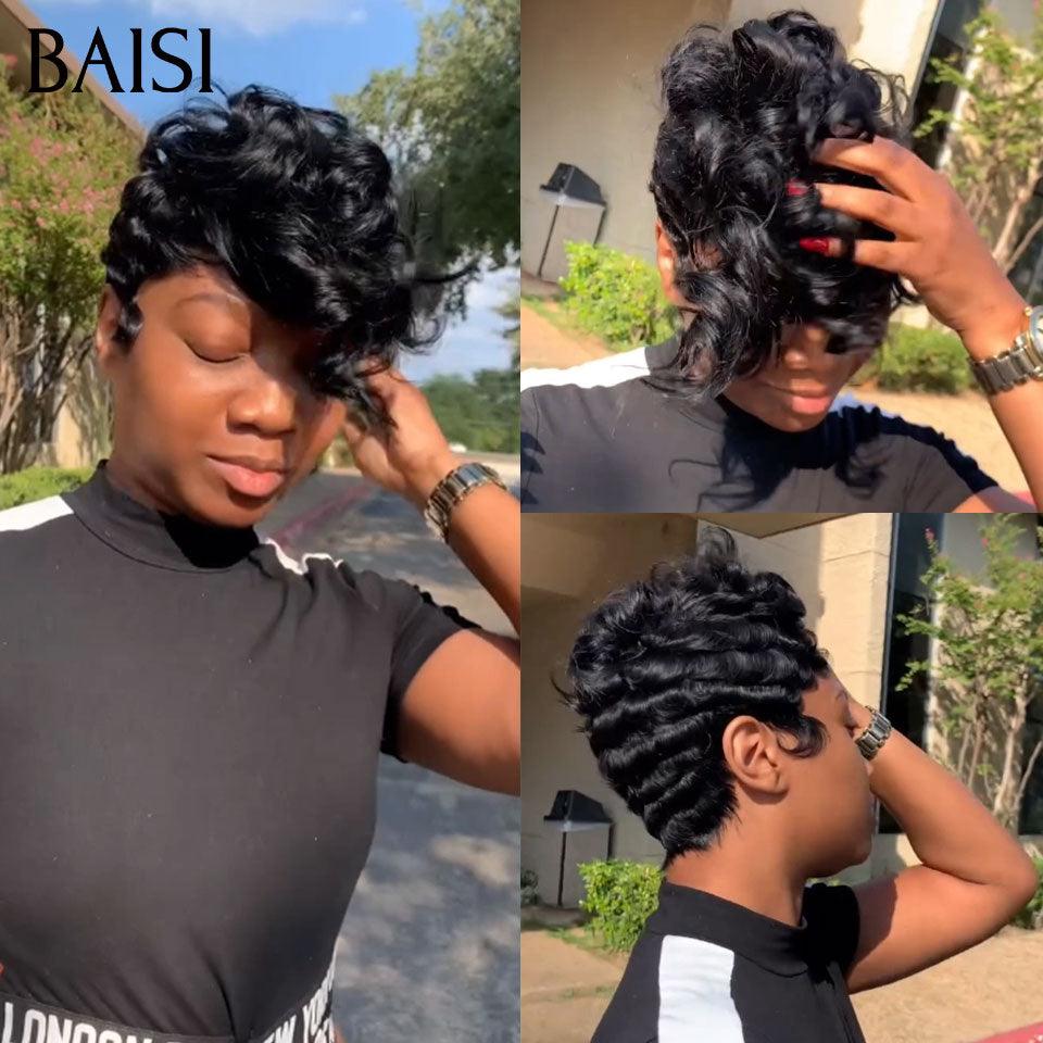BAISI Perruque personnalisée coiffure ABDC et coupe et couleurs comme sur la photo 100% cheveux humains BS65