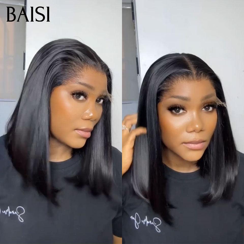 BAISI Prix 50€ Perruque Pixie Afro curly bouclé Noir sans lace sans colle ou 4X4 lace Lisse 14 Pouces en 100% cheveux humains MP50