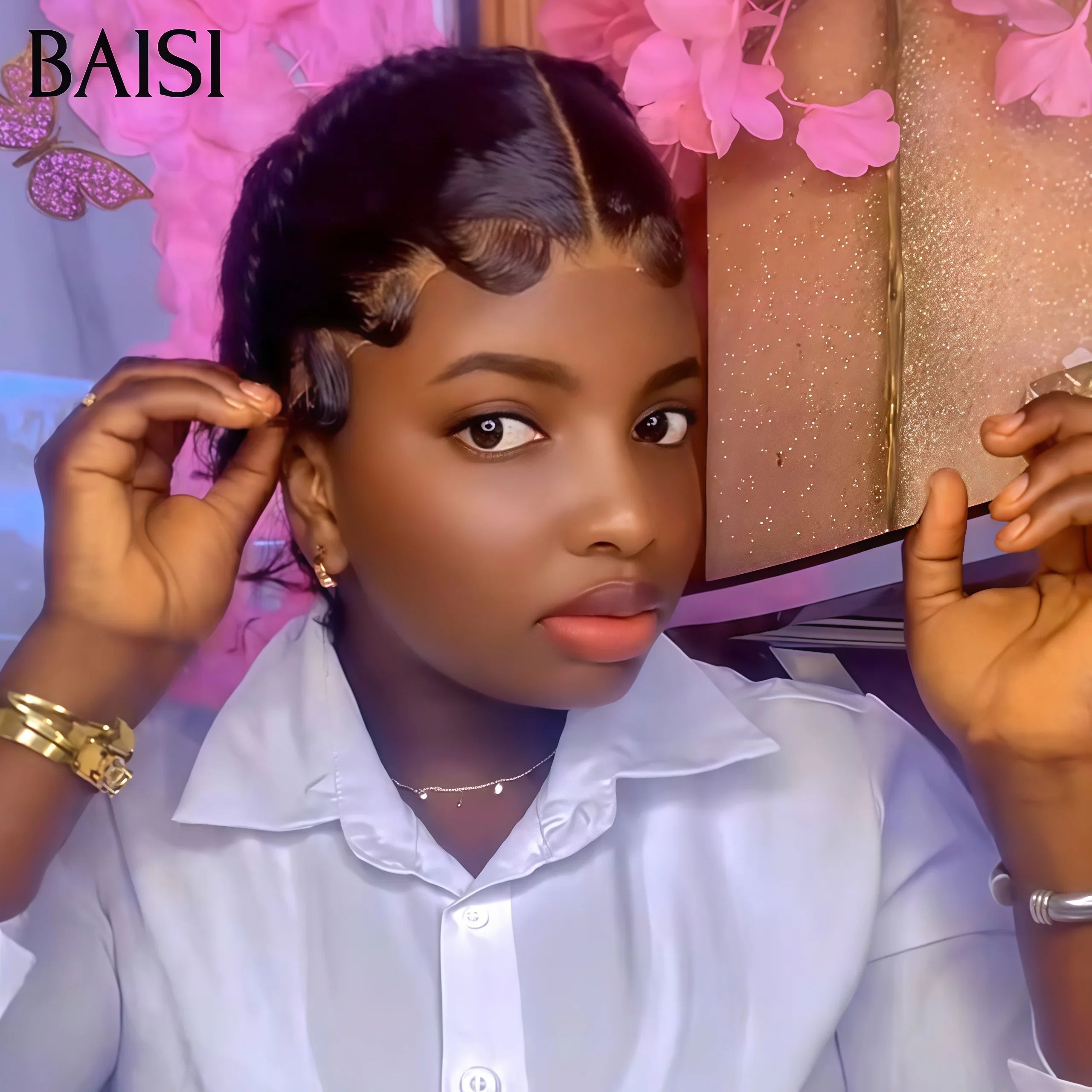 BAISI  12 Pouces 100% comme la video Grande lace frontale avec natte prête à porter sans colle simple et efficace résultat beau et naturel