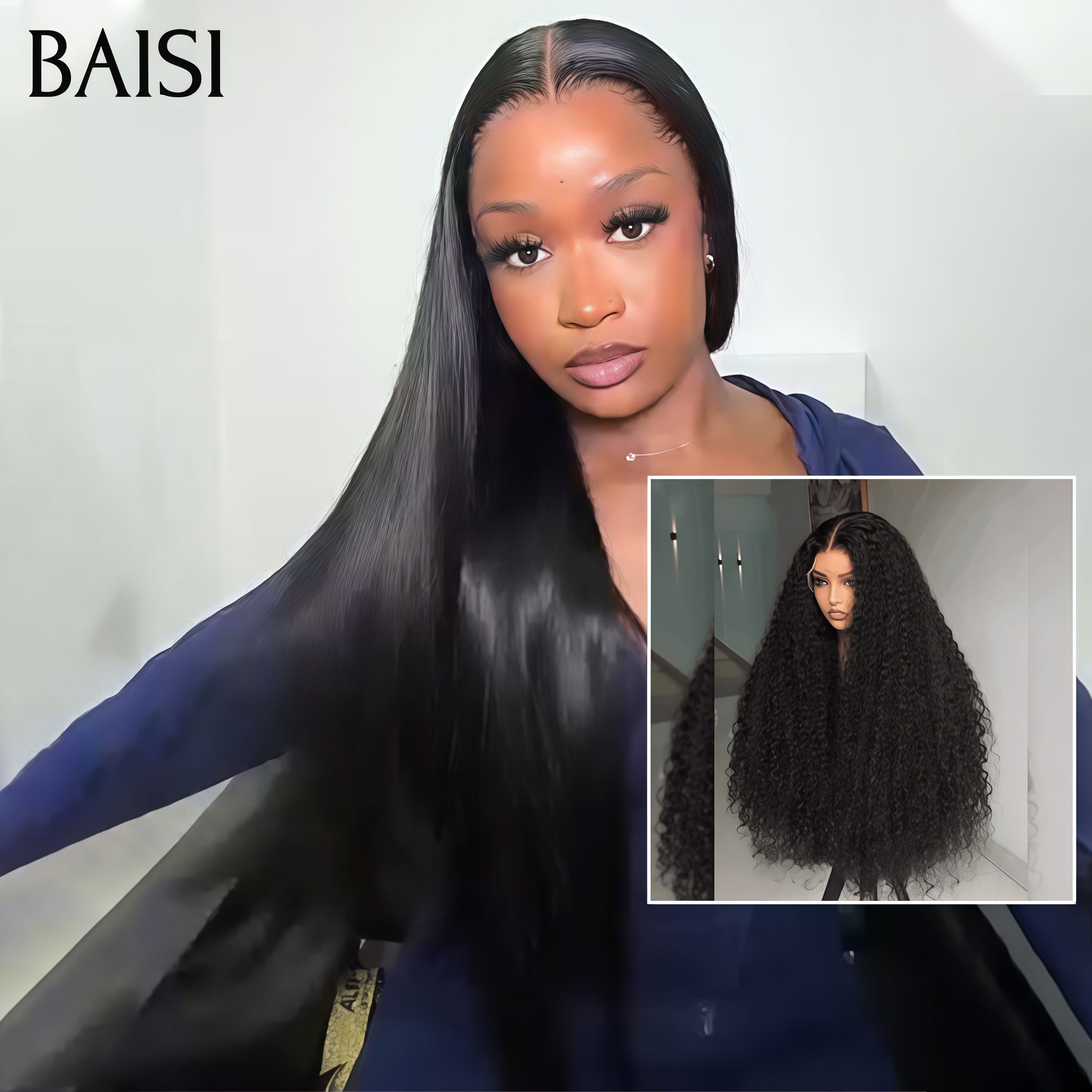 BAISI vente flash Achetez 1 + 1 Gratuite 329€ 13x4 lace Lisse et curly wave 100% vrais cheveux humains PROMOTION PRIX EN GROS  CODE: FR20