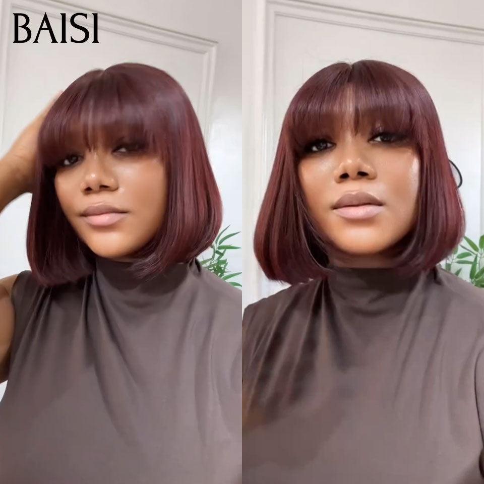 BAISI perruque Bob Lisse Avec Frange en 3 Couleurs Bordeaux Mixte NOIR ou Orange ou 99J# à  moitié prix en 24H 76€ en 100% cheveux humains