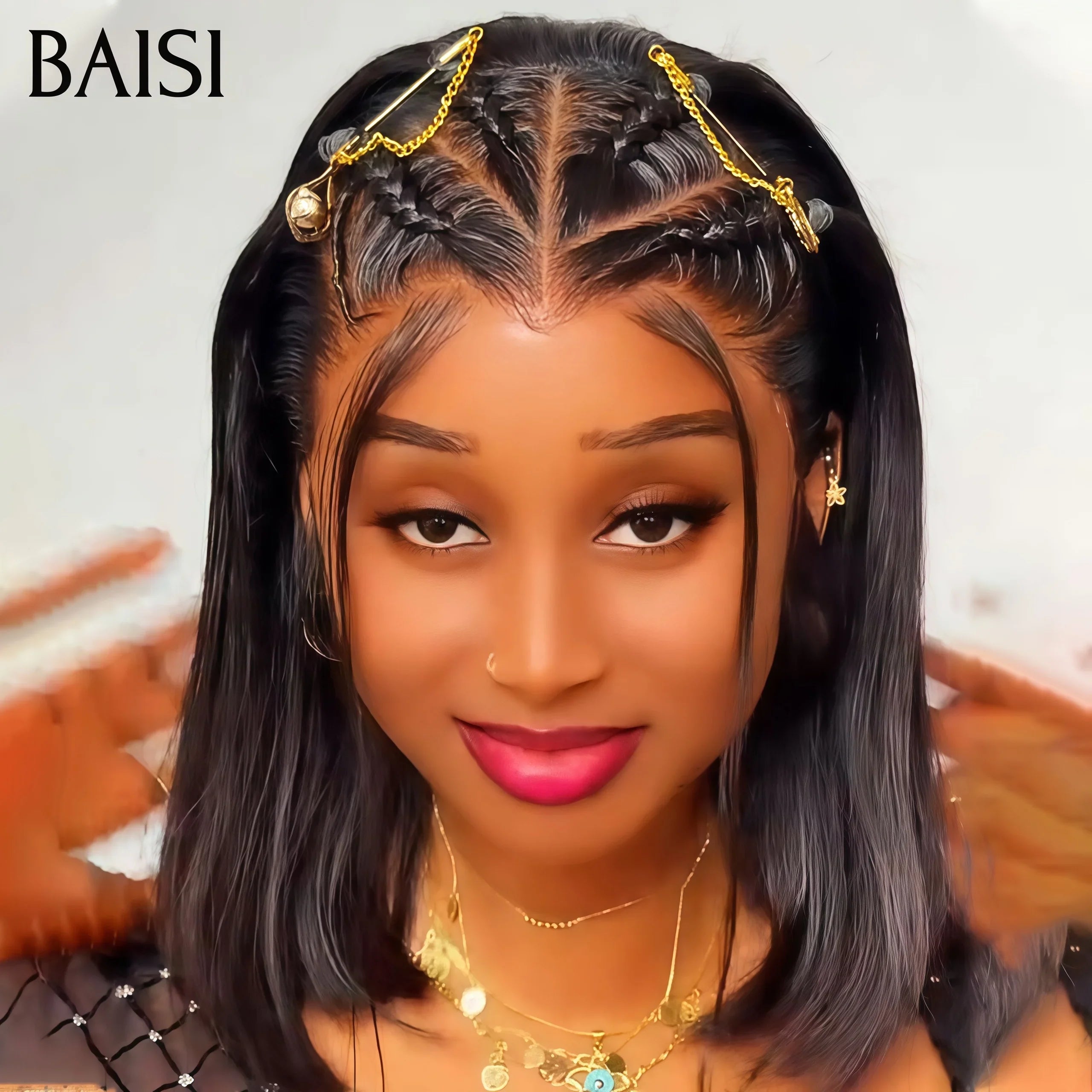 BAISI Grande lace frontale avec natte Lisse Bob 12 Pouces 119€ 100%Comme le montre l'image en 100% vrais cheveux humains