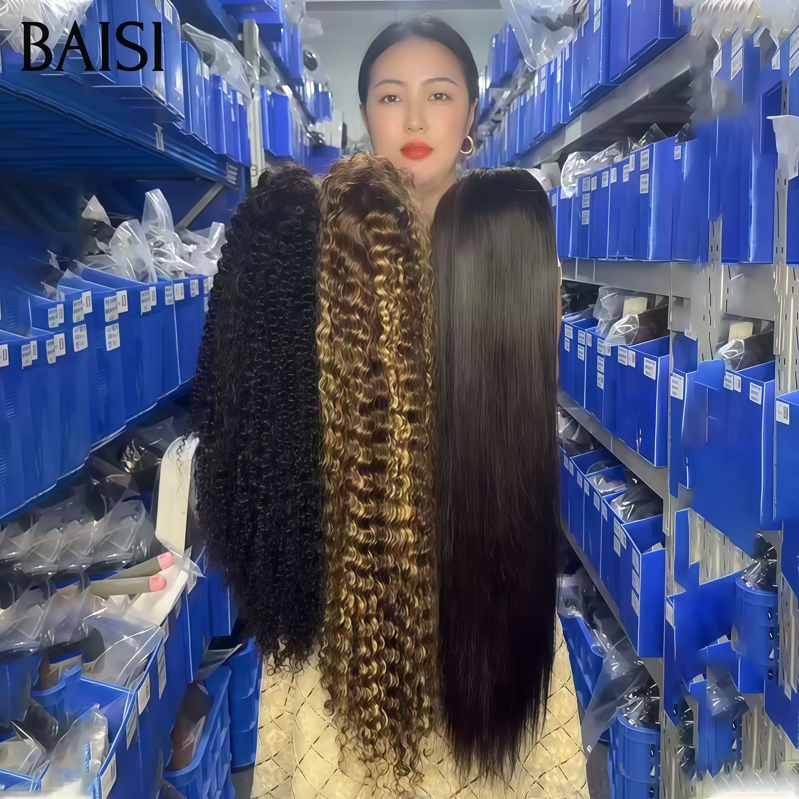 BAISI Lot de 3 perruques Flash Offer PROMOTION 220€ 13X4 lace frontal deep wave NOIR 18 Pouces et Mixte 18 Pouces et 4x4 lace closure Lisse NOIR 22 Pouces 100% vrais cheveux humains VIP100