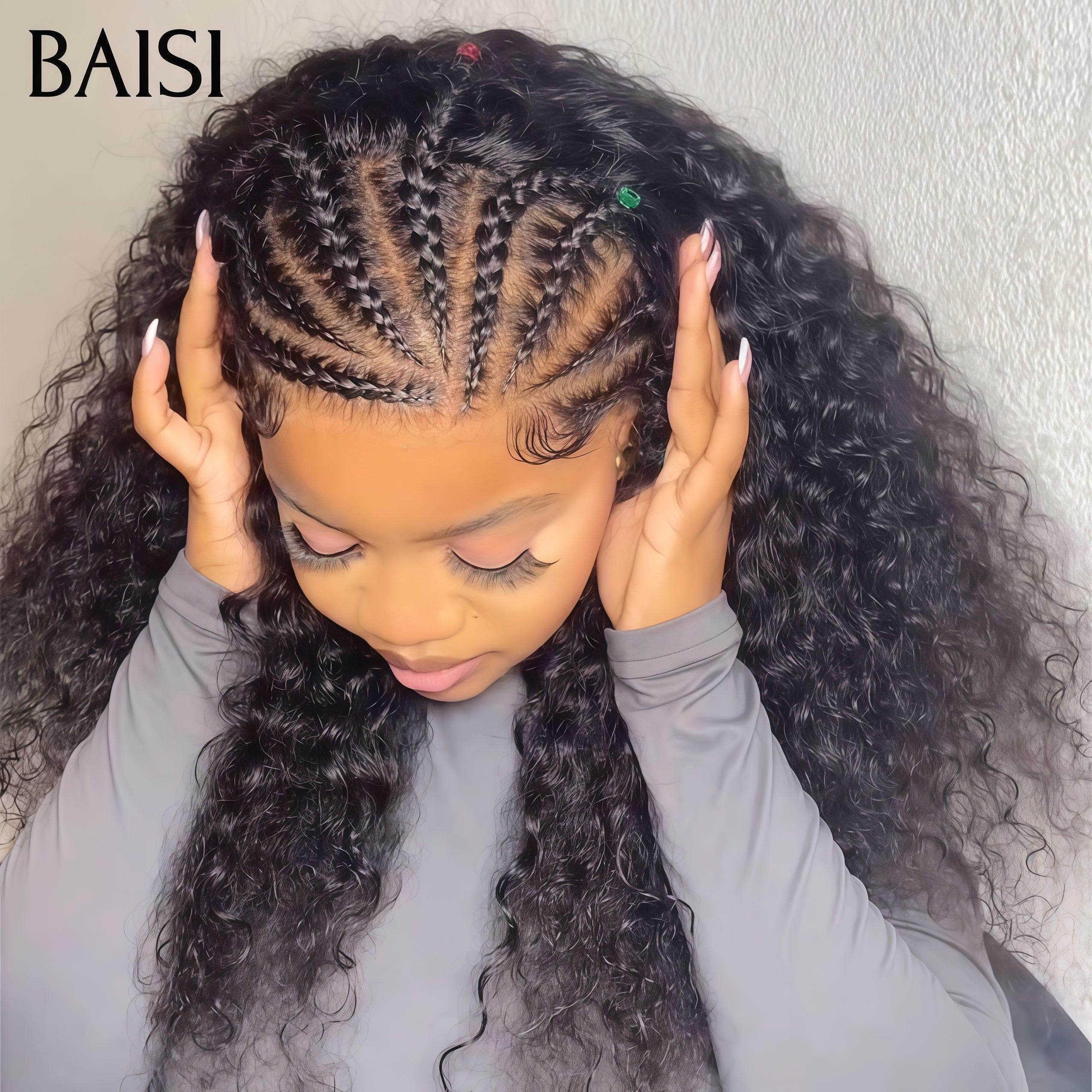 BAISI 13X4 lace perruque curly Petite natte frisé frontale 18 pouces identique à la photo NOIR 100% cheveux humains
