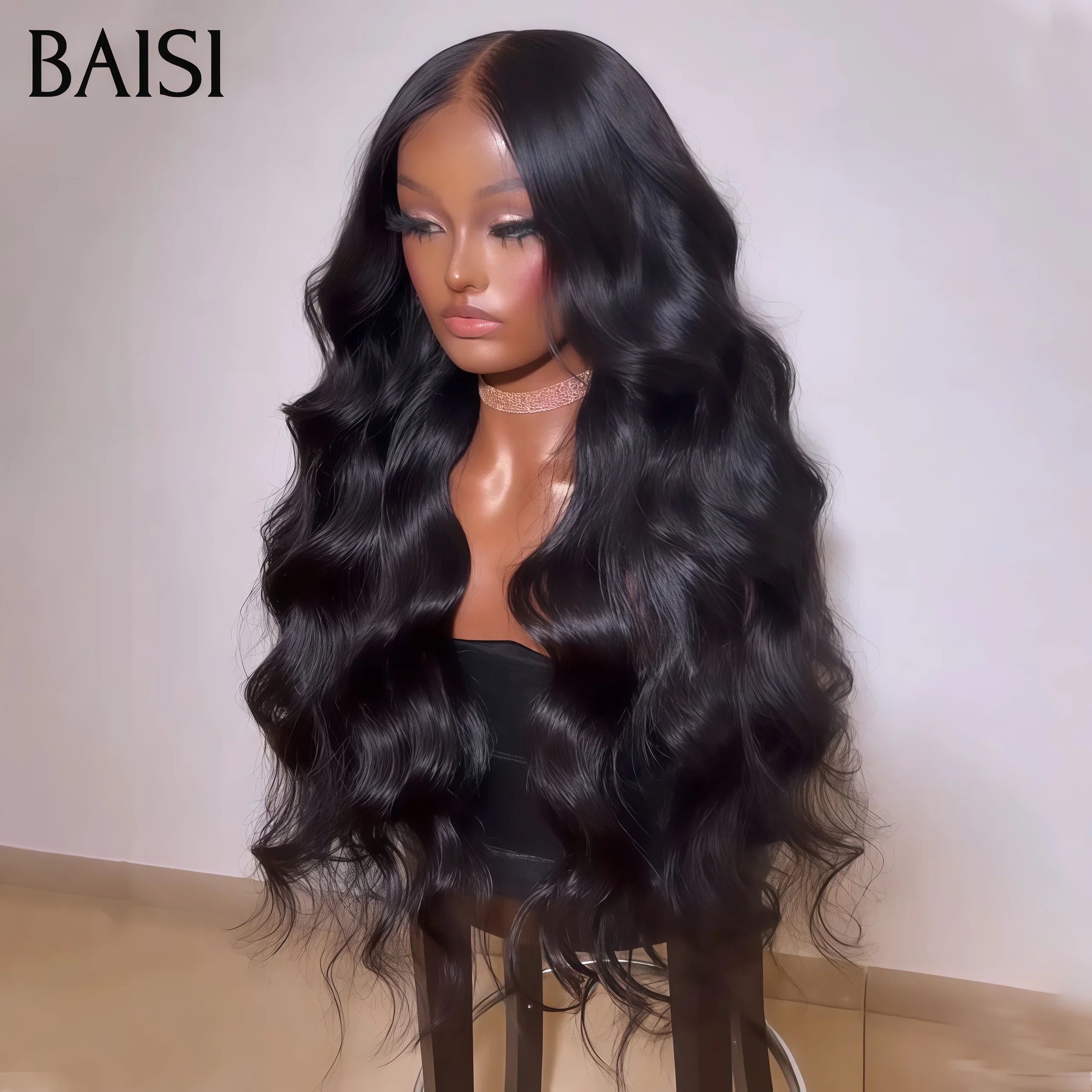 BAISI  4X4 lace closure Perruques pour revendre long Body wave couleur NOIR en 100% vrais cheveux humains