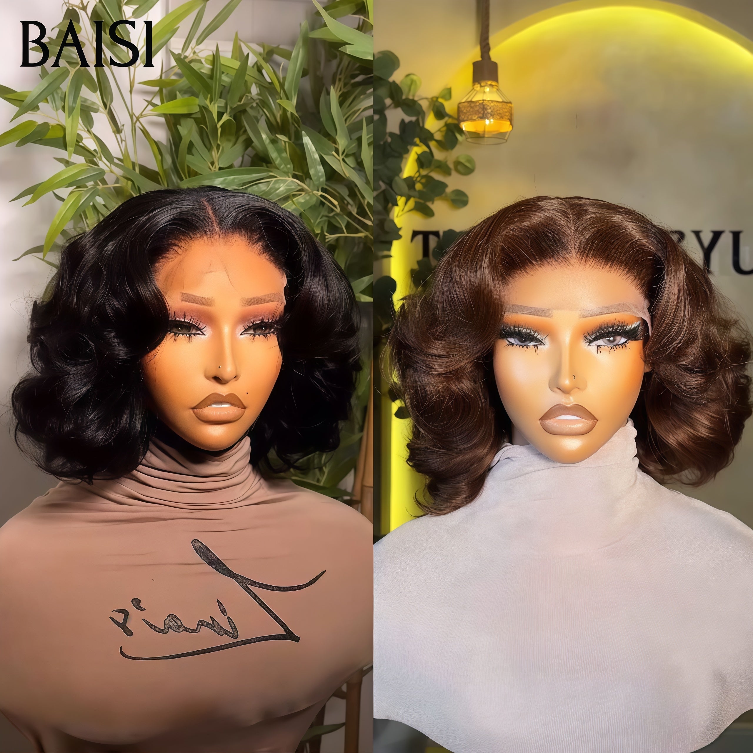 BAISI 2 Perruques 120€ Bob egg wave en couleur marron et NOIR 12 Pouces 100% vrais cheveux humains VIP100