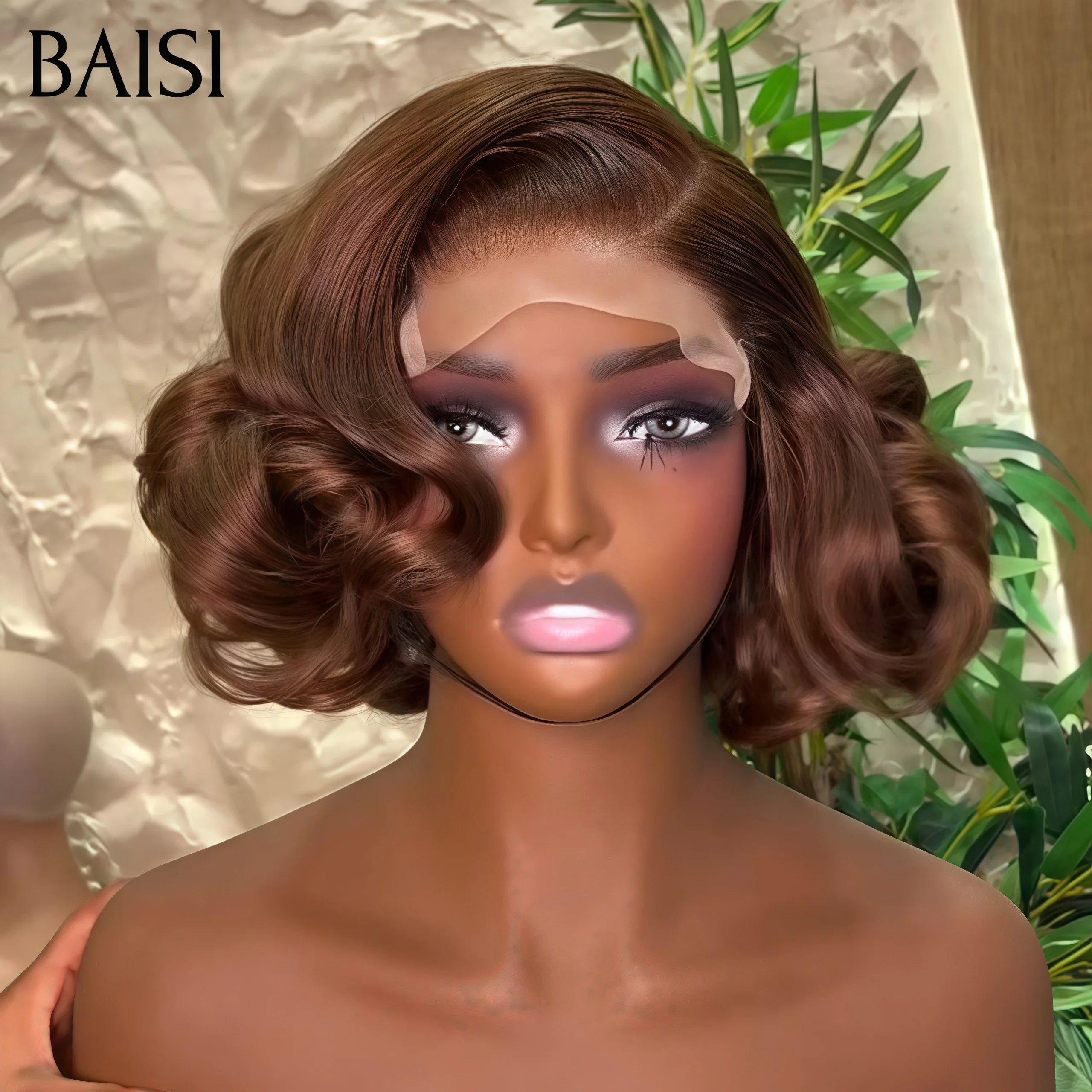 BAISI Achetez 2 perruques minimum au prix d'usine fournisseur 4X4 lace egg wave marron 14 pouce ou 4X4 Body wave NOIR en 100% Cheveux Humains