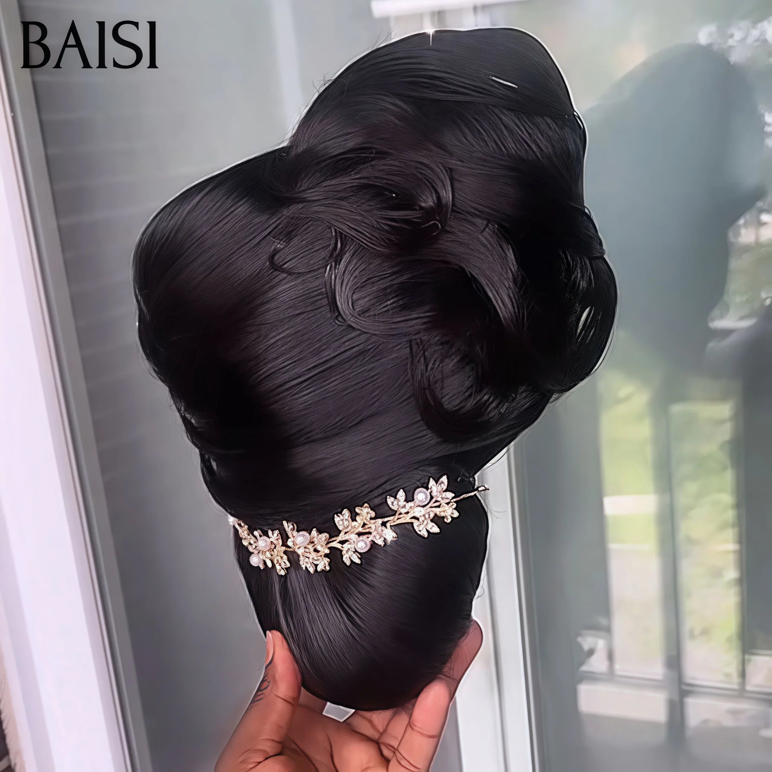 BAISI Coiffure de luxe Judy Perruques Mariage noir Prête à porter chignon et personalisation comme sur la vidéo 100% identique avec lace frontale événement spécial BS120