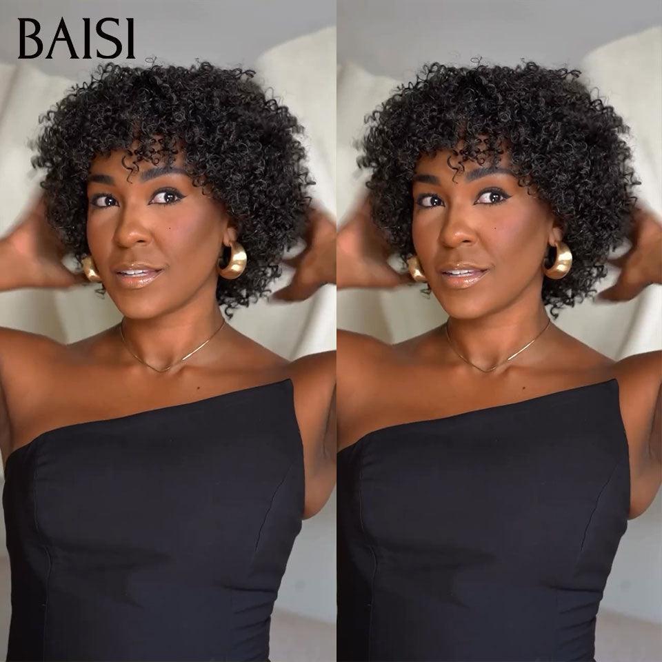 BAISI Achetez 1 + 1 Gratuite = 160€ 2X6 lace bob Lisse et sans lace curly wave ou 13X4 Perruque pixie vague En Couleur Marron 69€ en 100% Cheveux Humains D