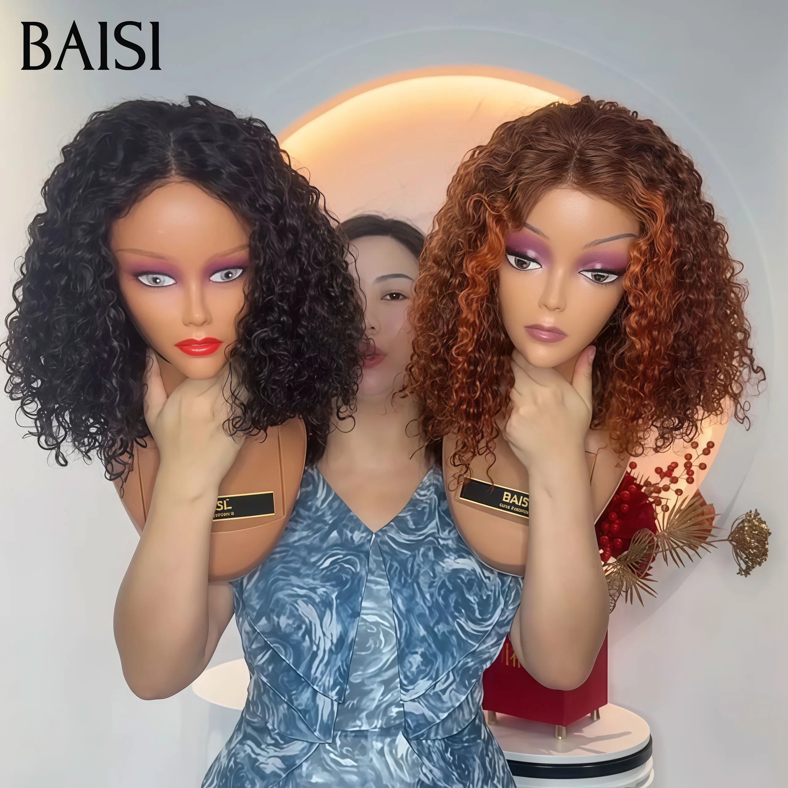 BAISI Achetez 1 + 1 Gratuite = 156€ 4x4 lace water wave 2 couleur ou 6 Perruques Soldes 496€ en 100% vrais cheveux humains