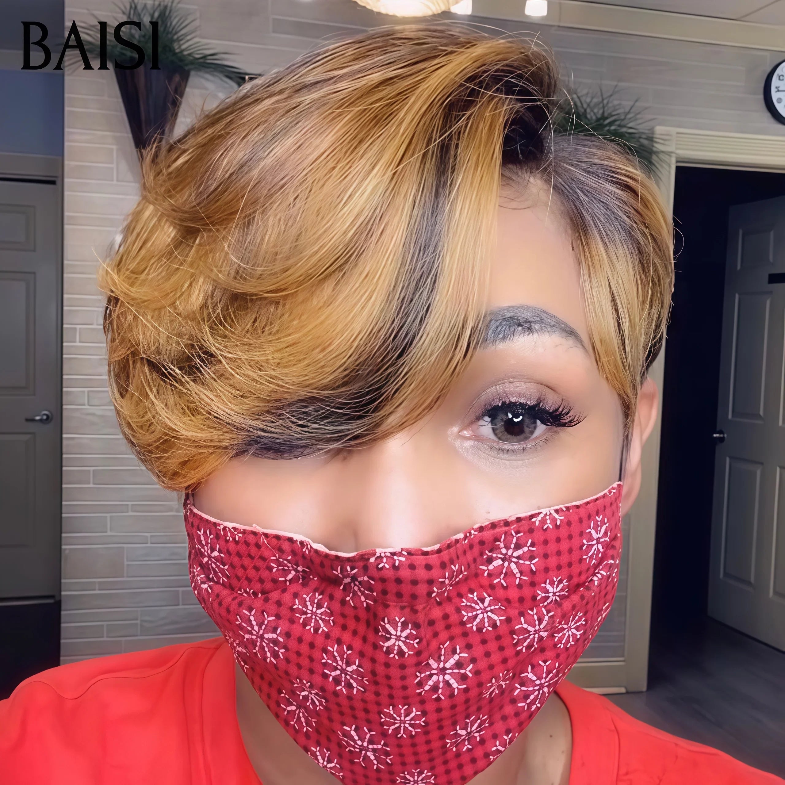 BAISI Achetez 2 perruques minimum au prix d'usine fournisseur perruque 13X4 lisse bob 8 pouces mixte Coupe Pixie Lisse 2 Couleurs personnalisées 1B4#30# Mixte ou Marron 1B4#  100% Vrais Cheveux Humains  (Pas Besoins De Code)