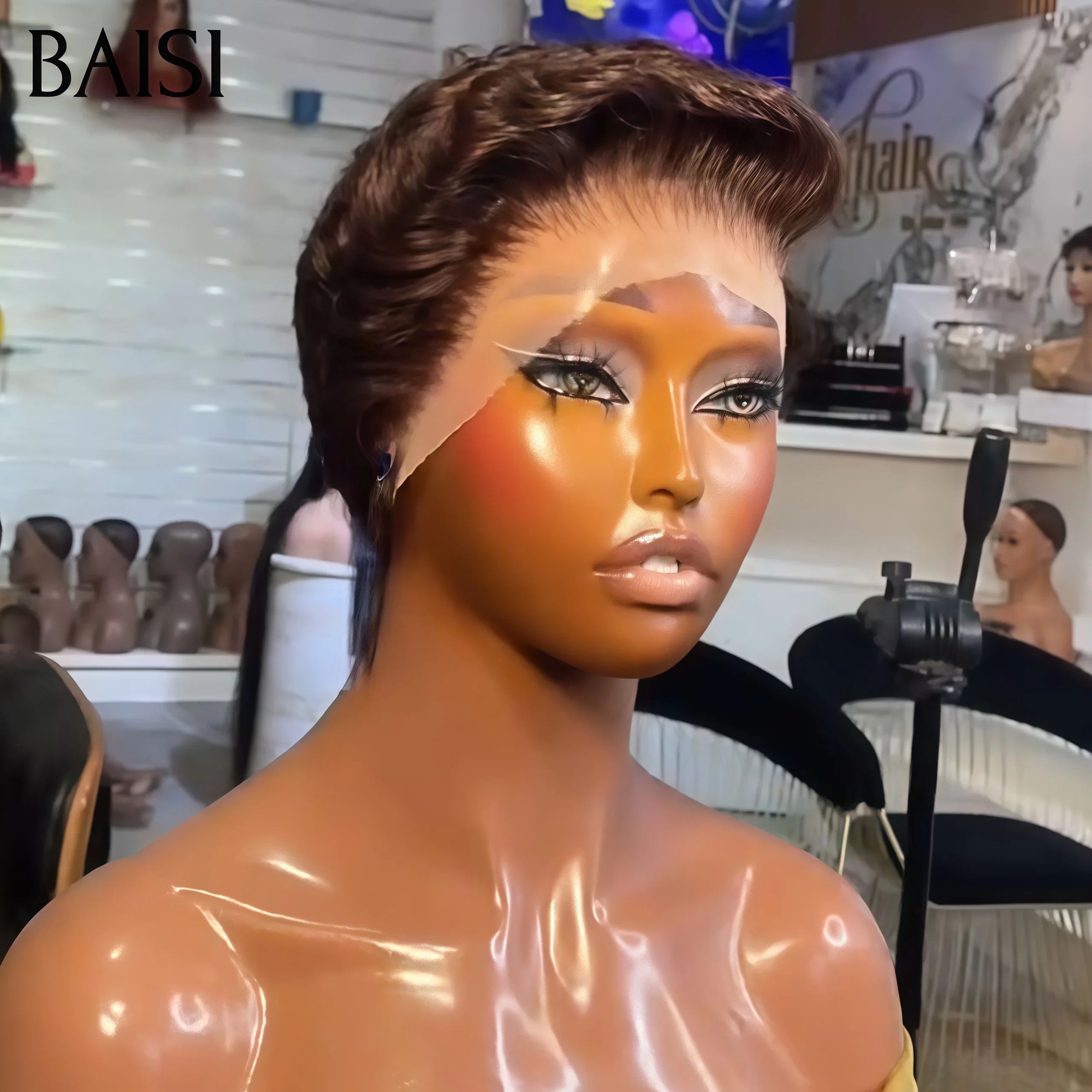 BAISI Achetez 2 perruques minimum au prix d'usine fournisseur 13X4 lace pixie Marron ou T Part Lace Perruque Personnalisée Avec La Raie De Côté En Couleur Marron #4(Pas Besoin de Code)