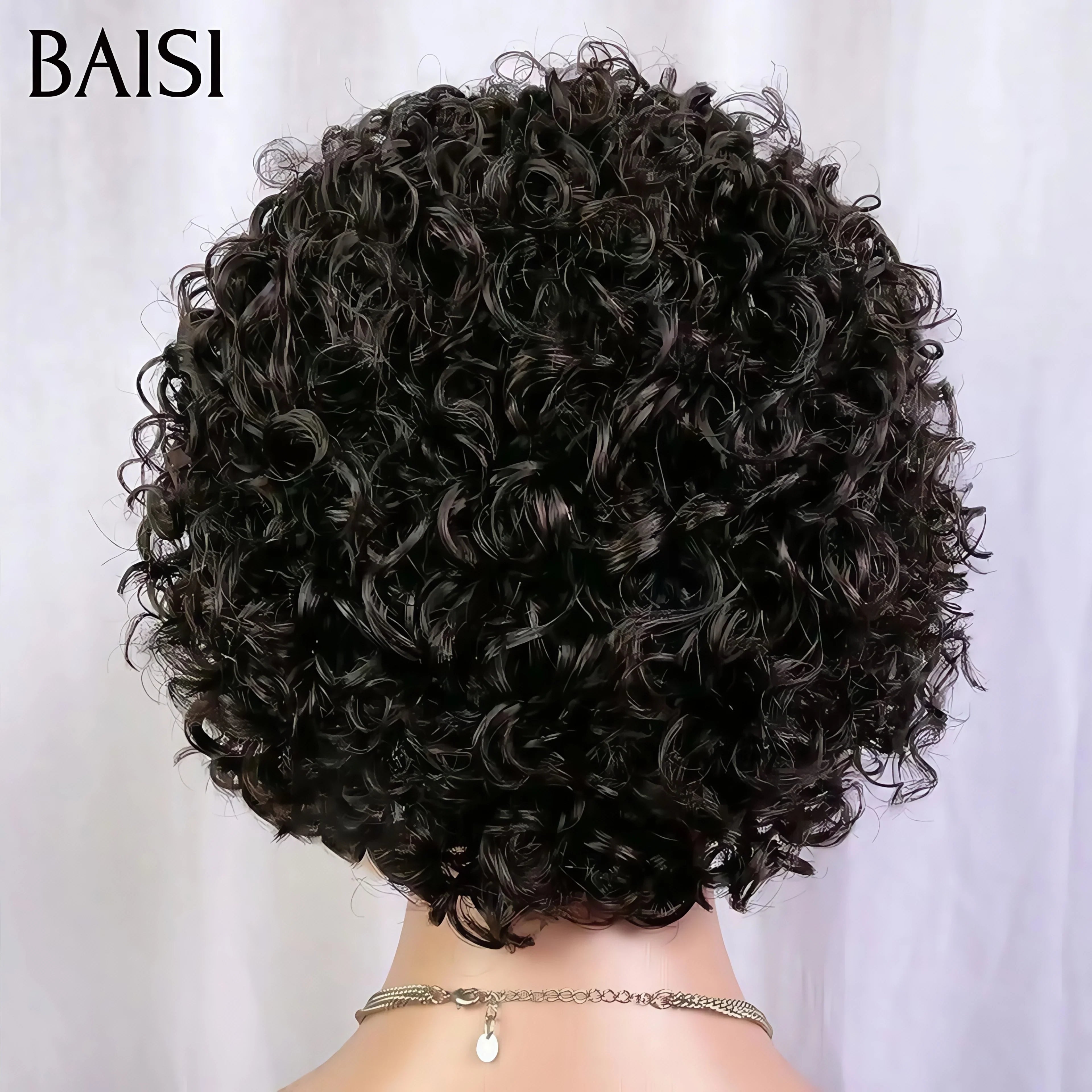 BAISI 13X4 lace frontal Perruque pixie Vague curly En Couleur Mixte brun ou Noir en 100% Cheveux Humains